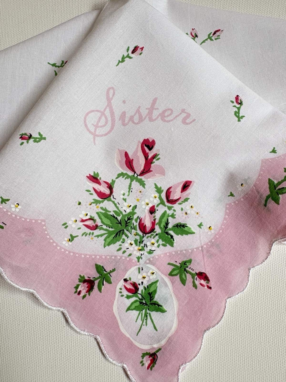 Beautiful New LuRay SISTER Handkerchief Hankie With Lovely Pink Roses