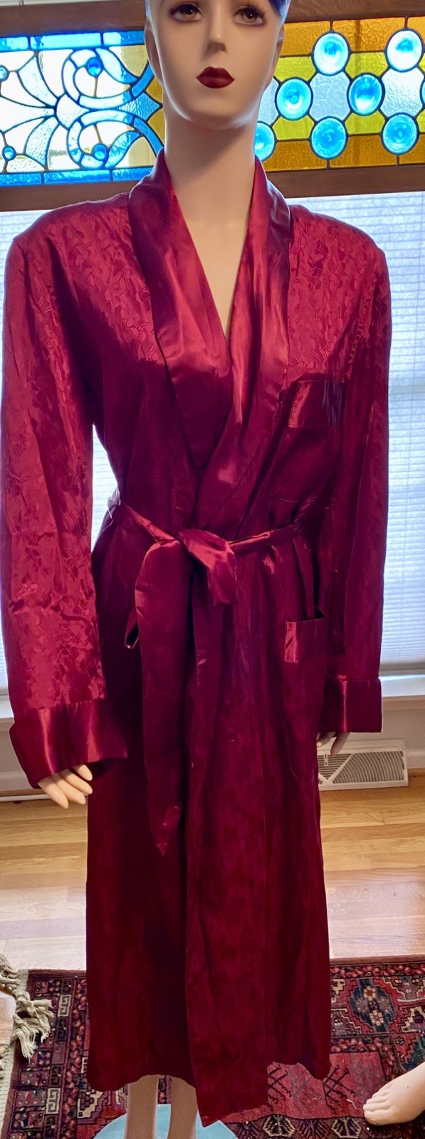 50s vtg men’s smoking jacket by Brent matching sash belt 44” chest