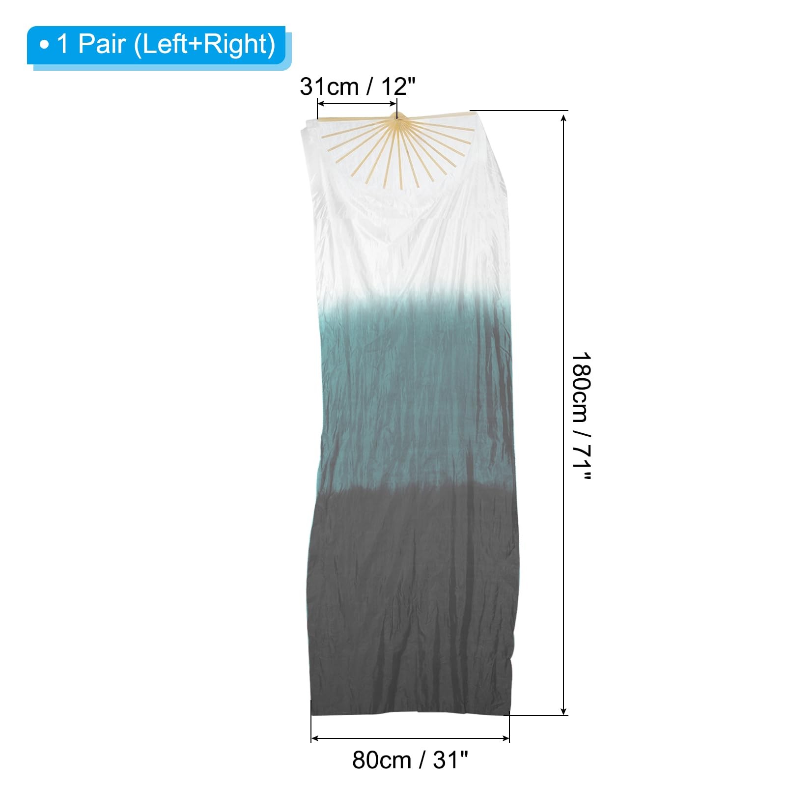16 Fan Belly Dance Silk Fan Veil 71″, 1 Pair (Left+Right) Long Folding Dance …