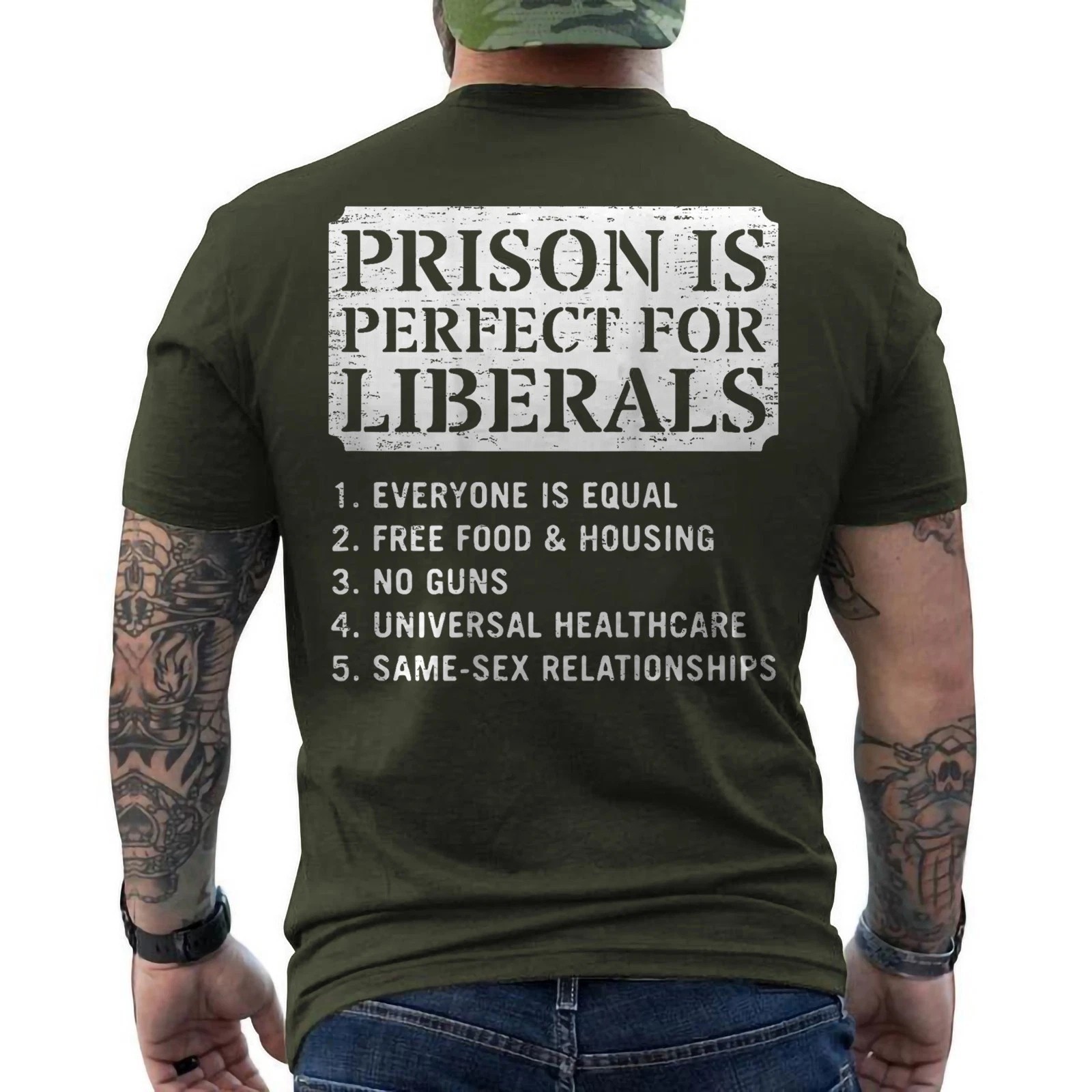 (ON Back) Prison is Perfect for Liberals Anti Liberal Quote Retro T-Shirt