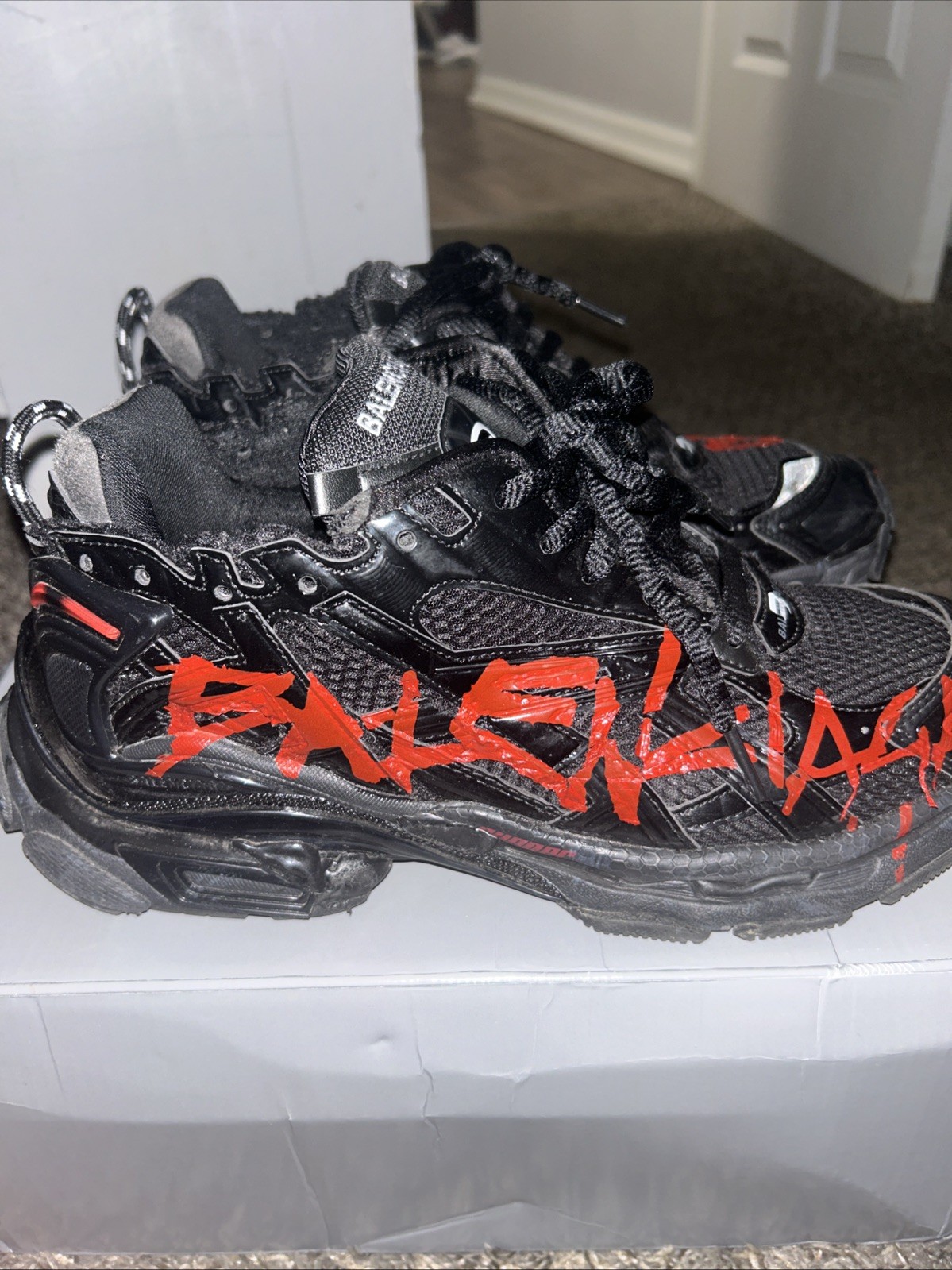 balenciaga runners red and black graffiti