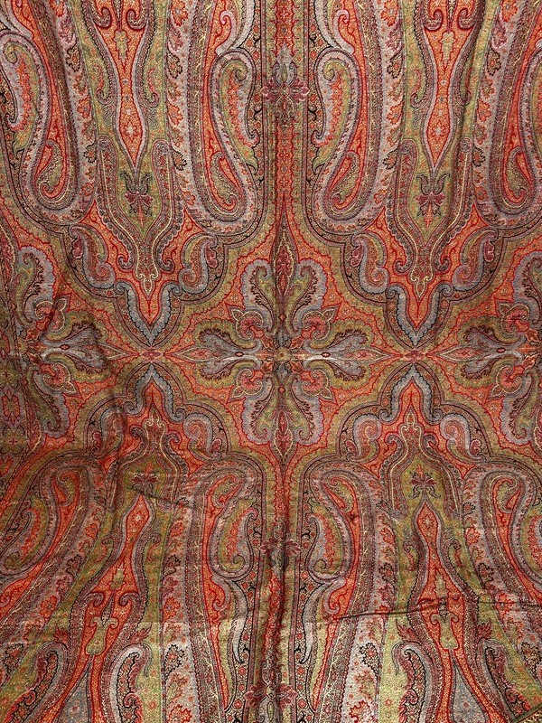 antique paisley shawl throw fancy center woven large 64 x 134 original 19thc