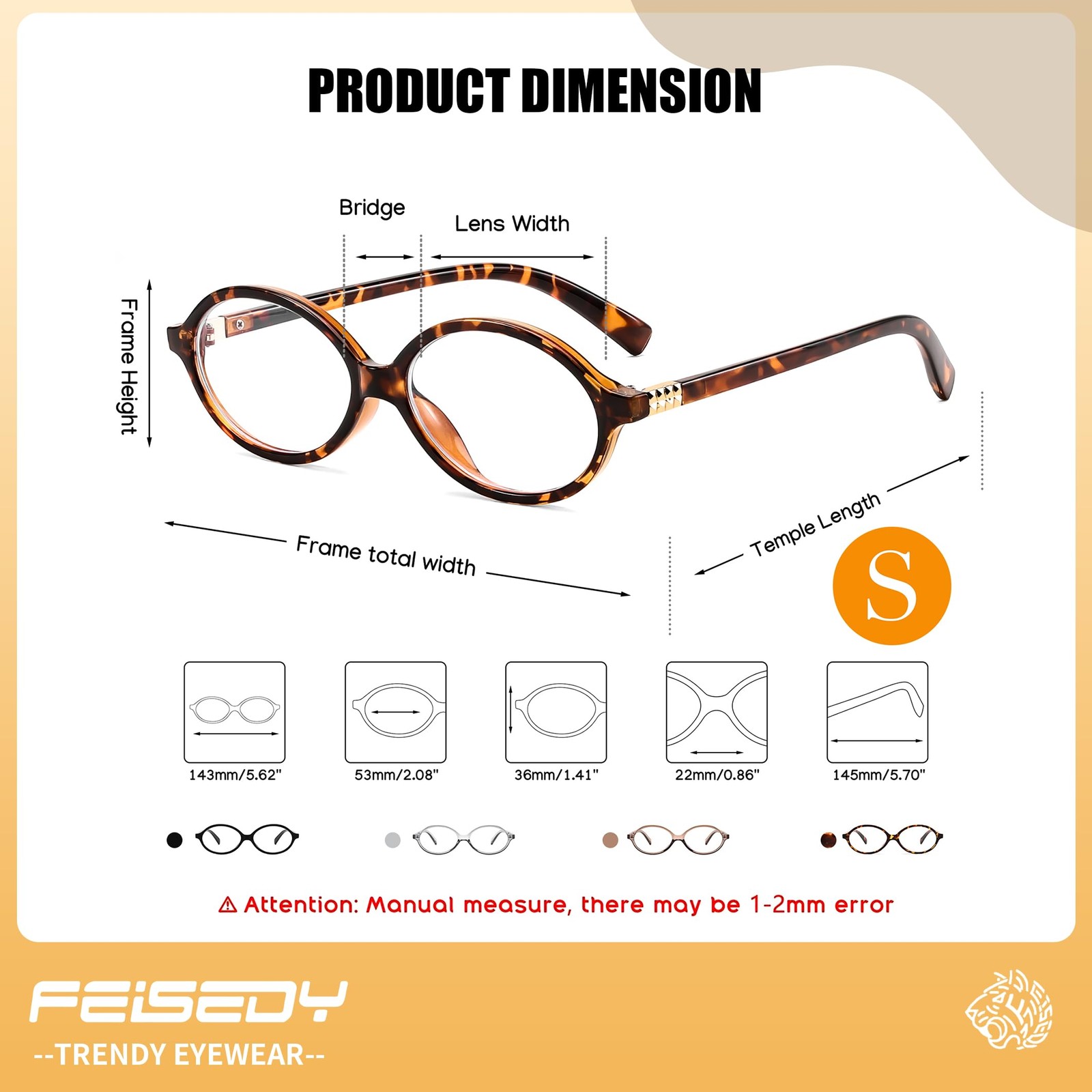 FEISEDY Vintage Oval Glasses for Women Men Retro Tortoise Blue 53MM,