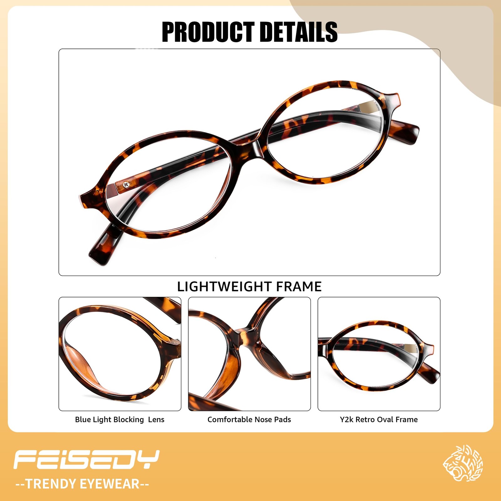 FEISEDY Vintage Oval Glasses for Women Men Retro Tortoise Blue 53MM,