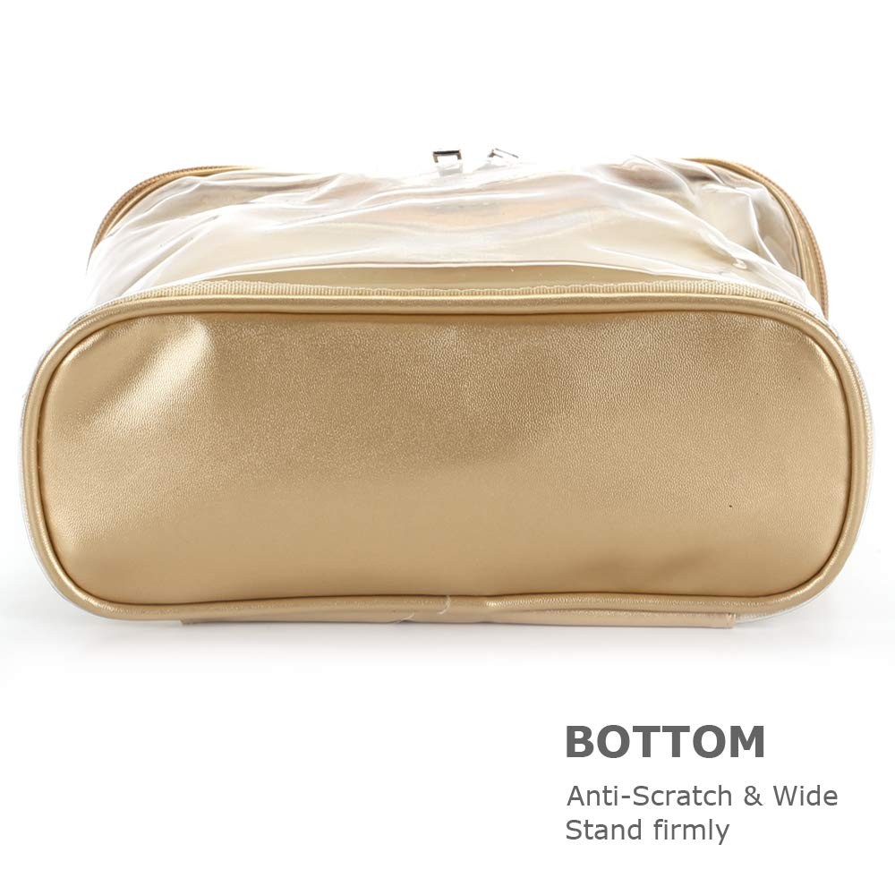 YORONIDA Cosmetic Bag, Portable Clear Toiletry Case 1 Piece, Gold 1PACK