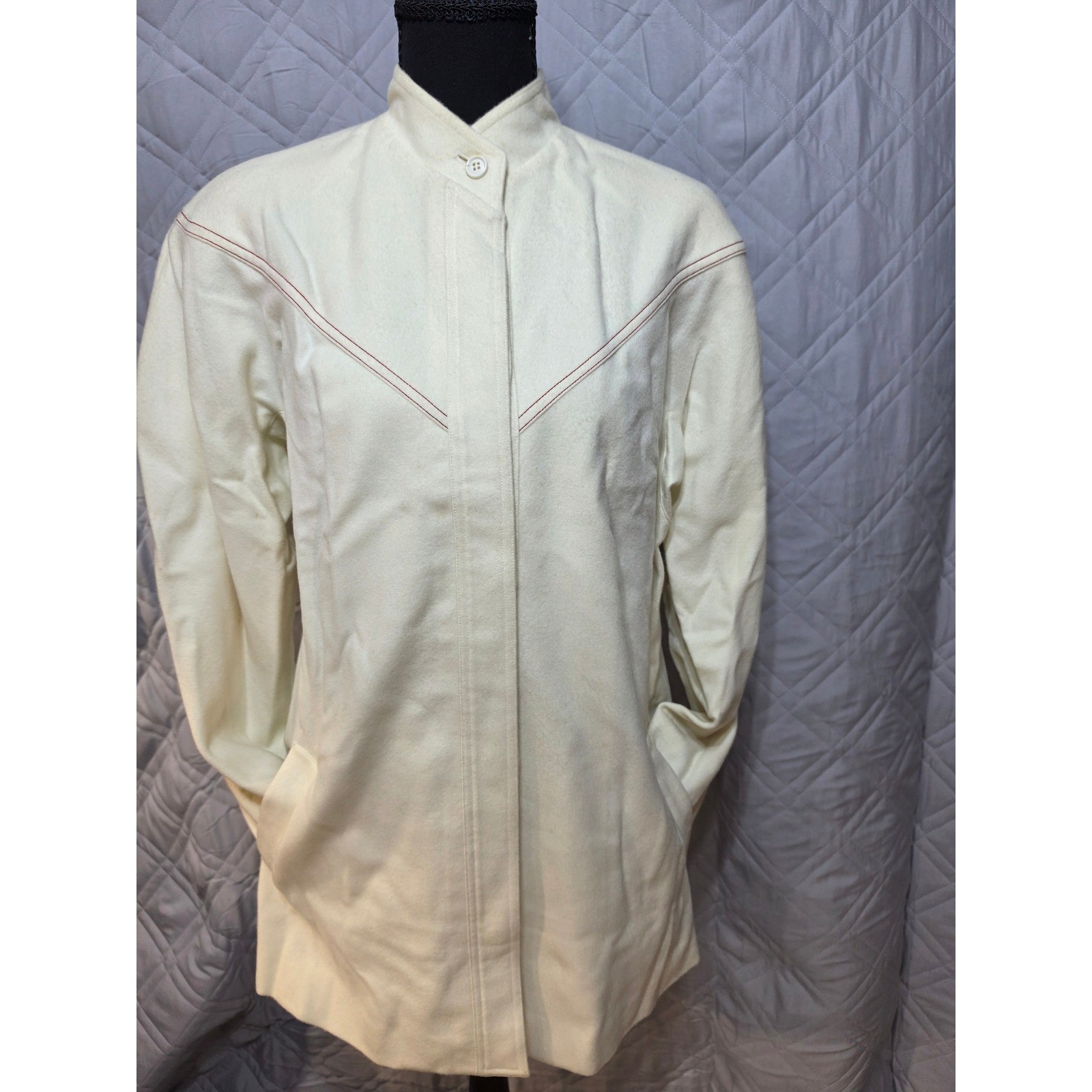 PIMS Made in Italy Vintage Wool Coat Cream Red Contrast Stitching IT 38 US XS/S