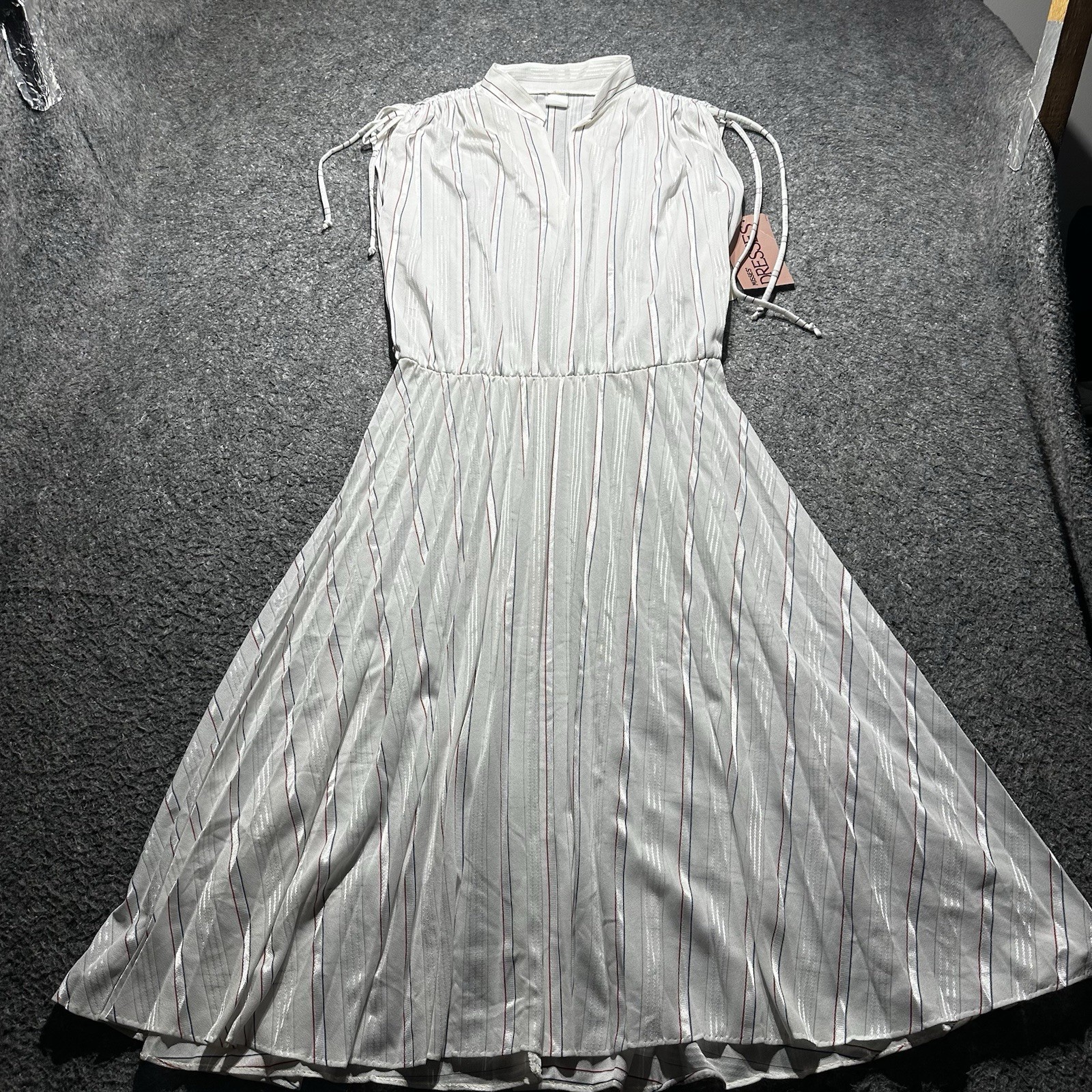 VTG Sears Dress Misses 16 Red White Blue Stripes DeadStock W/Belt Sleeveless NWT