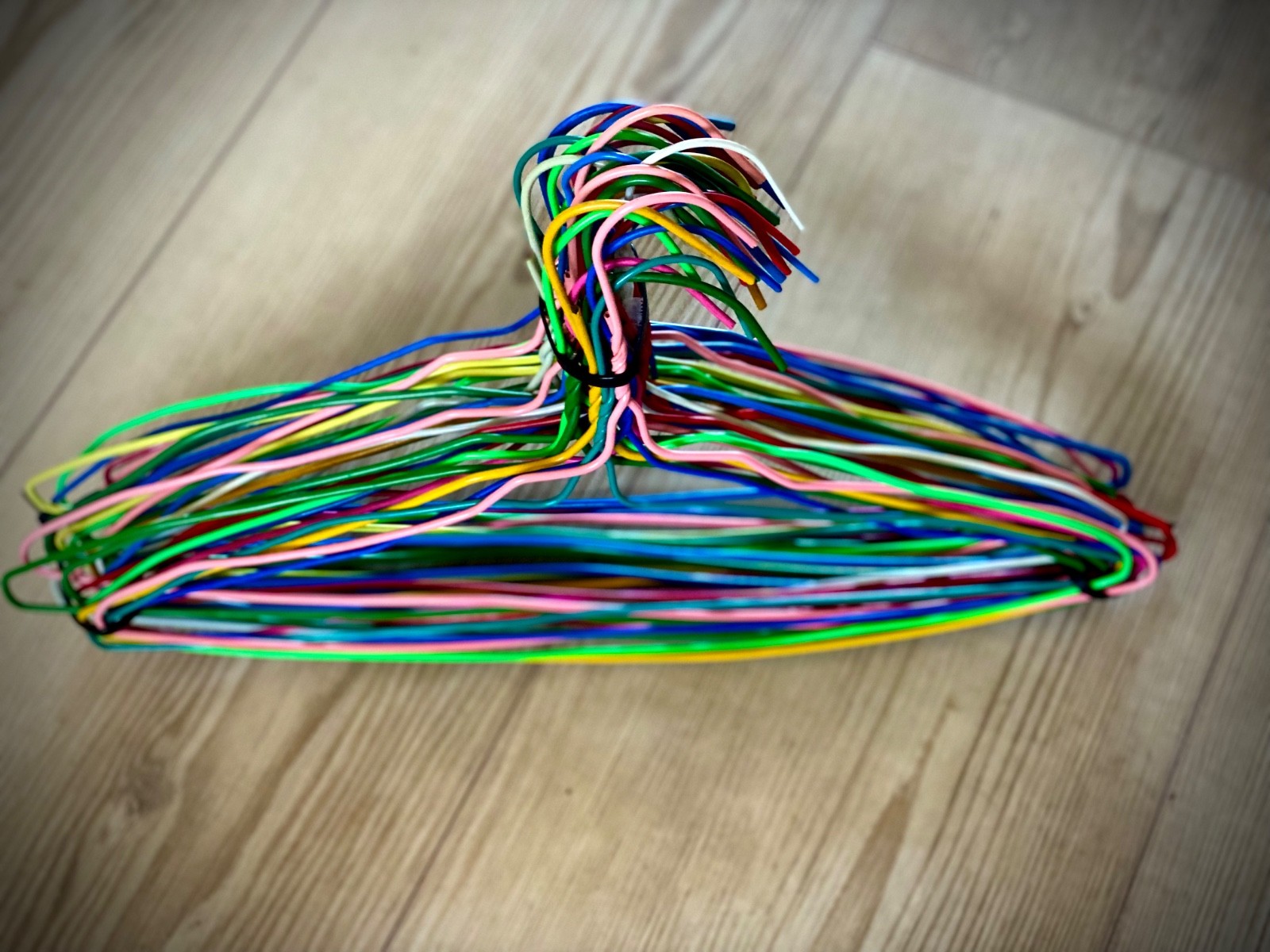 Lot of 35 Vintage MCM Vinyl Coated Wire Hangers Multi-Colored Clothes Hangers