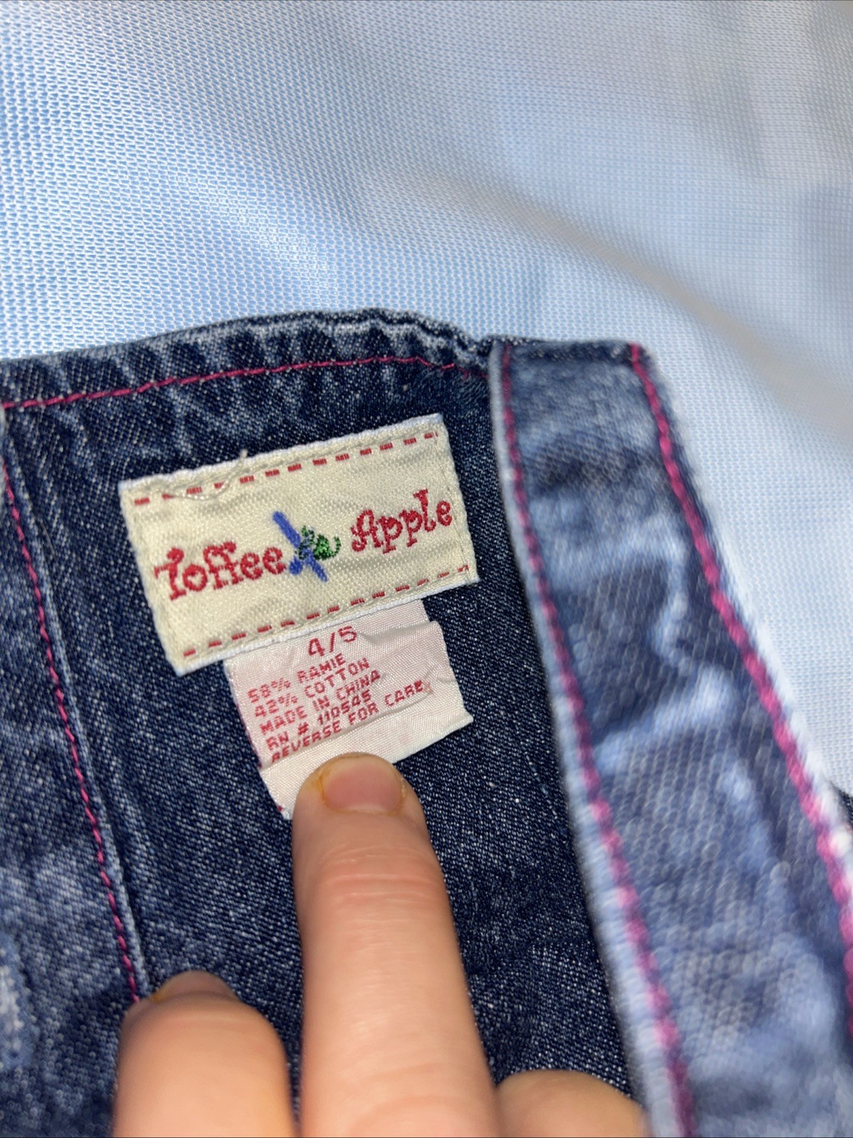 Vintage Toffee Apple Denim Dress Embroidered Heart Butterfly Girls Size 4/5