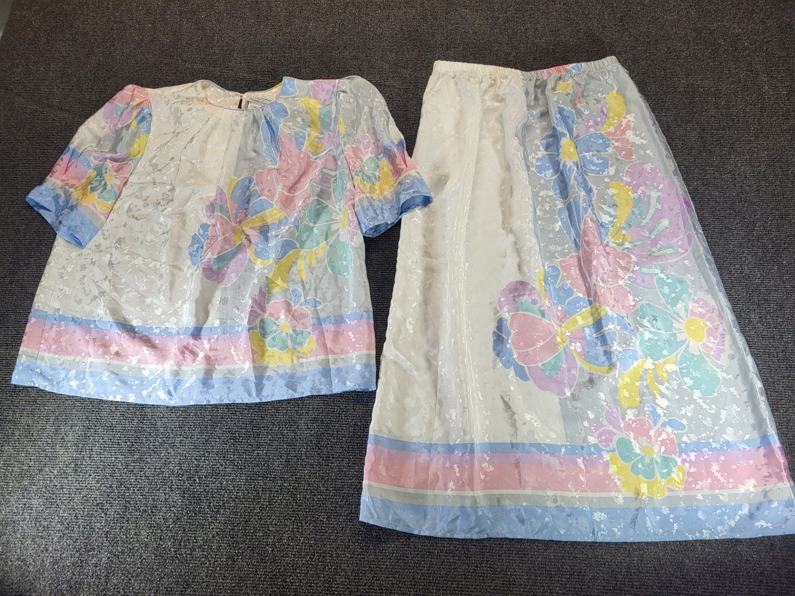 Vintage Hal Ferman 2-Piece Skirt Set Floral Jacquard Pastel