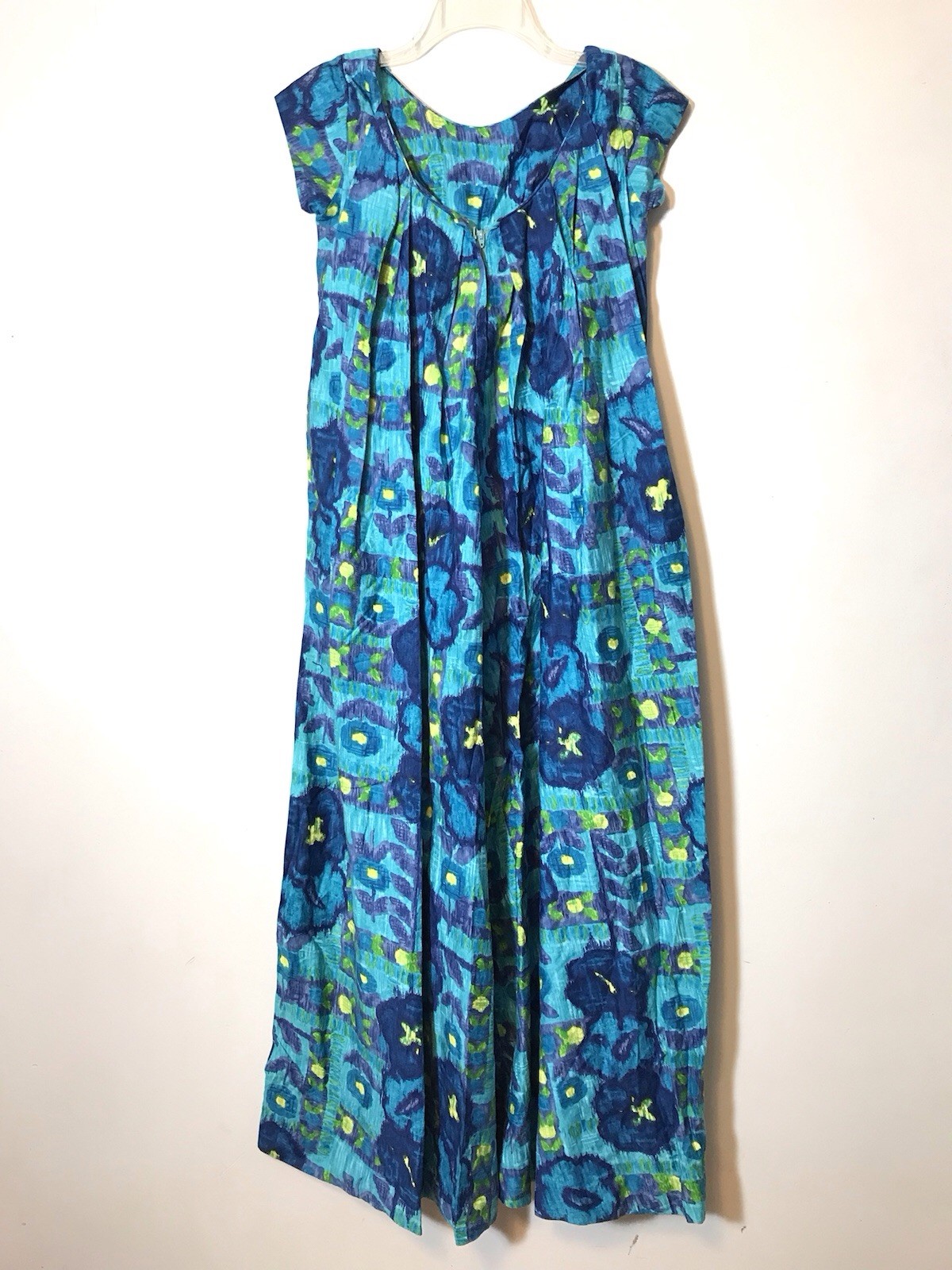 Vintage 1960s Waikiki Hawaiian Floral Psychedelic Watercolor Maxi Dress 70s M/L