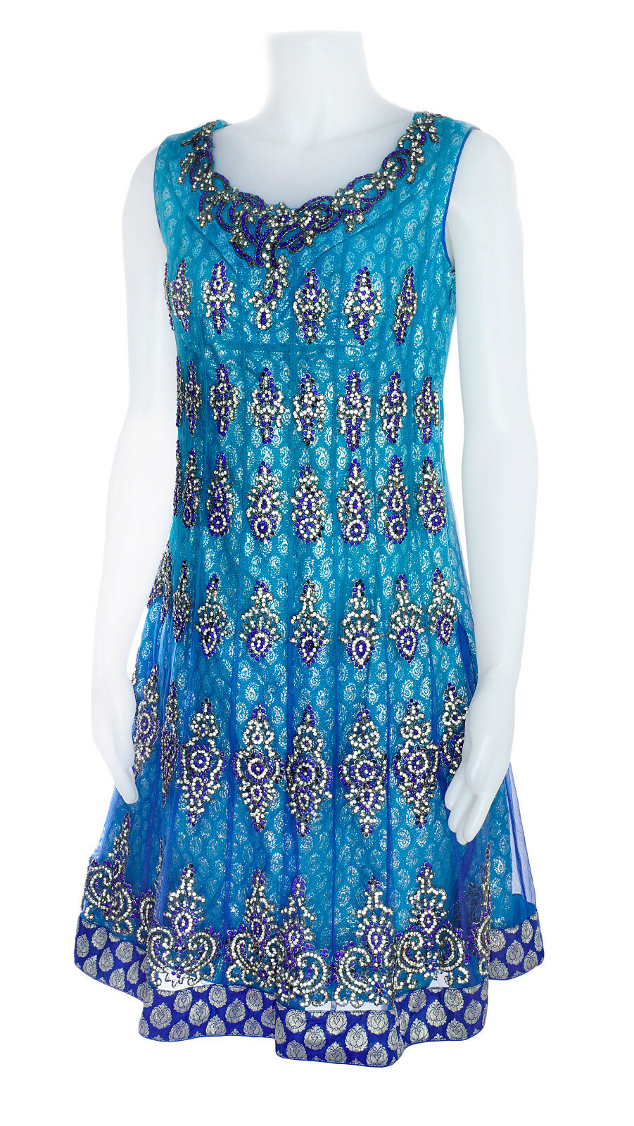 Style of India Special Occasion Beaded Dress and Scarf Expert Stonework Blue SM