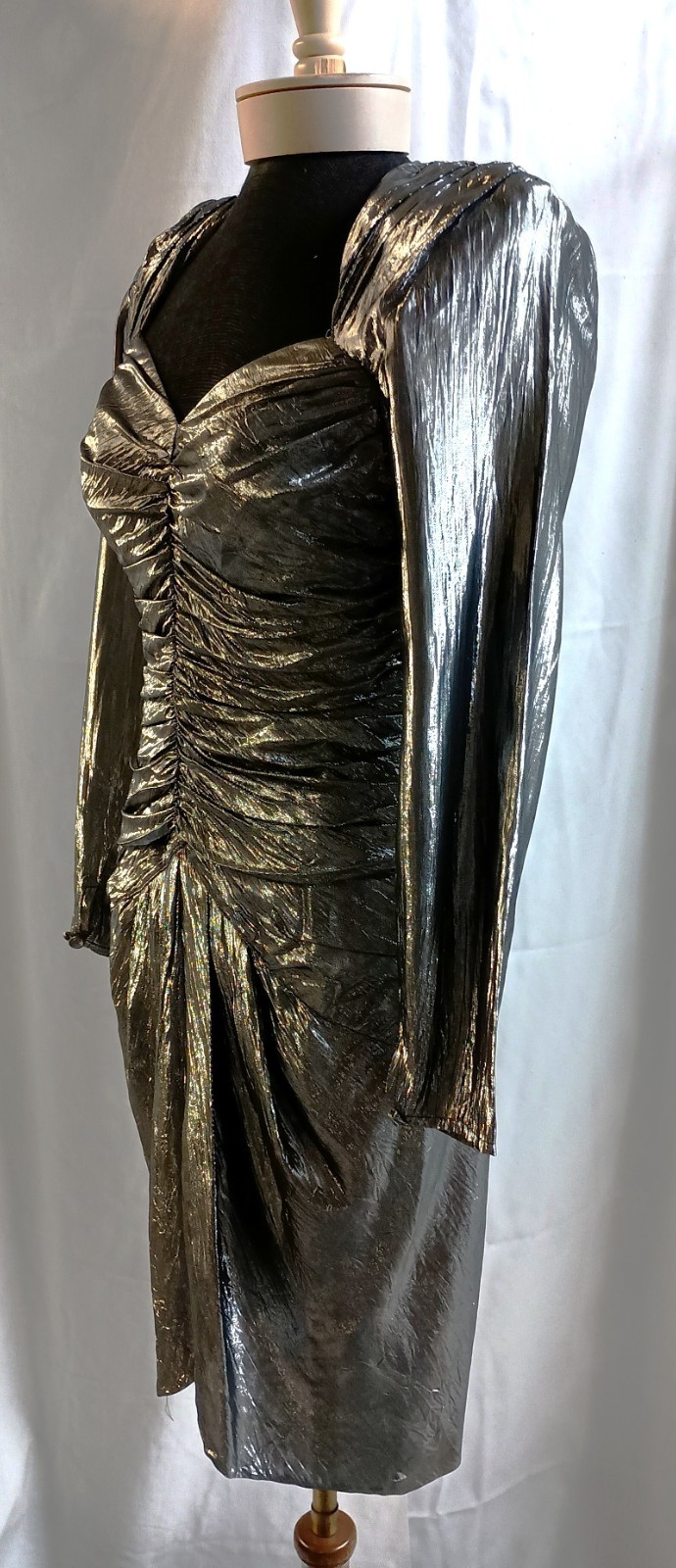 Vtg 80’s B. B. Collections Dressy Clubwear Silver Metallic Sexy Ruched Dress 6