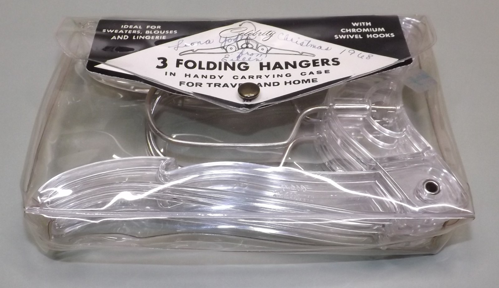 Vintage Celebrity Plastic Folding Hangers w/ Chromium Swivel Hooks, Qty 3, ’60’s