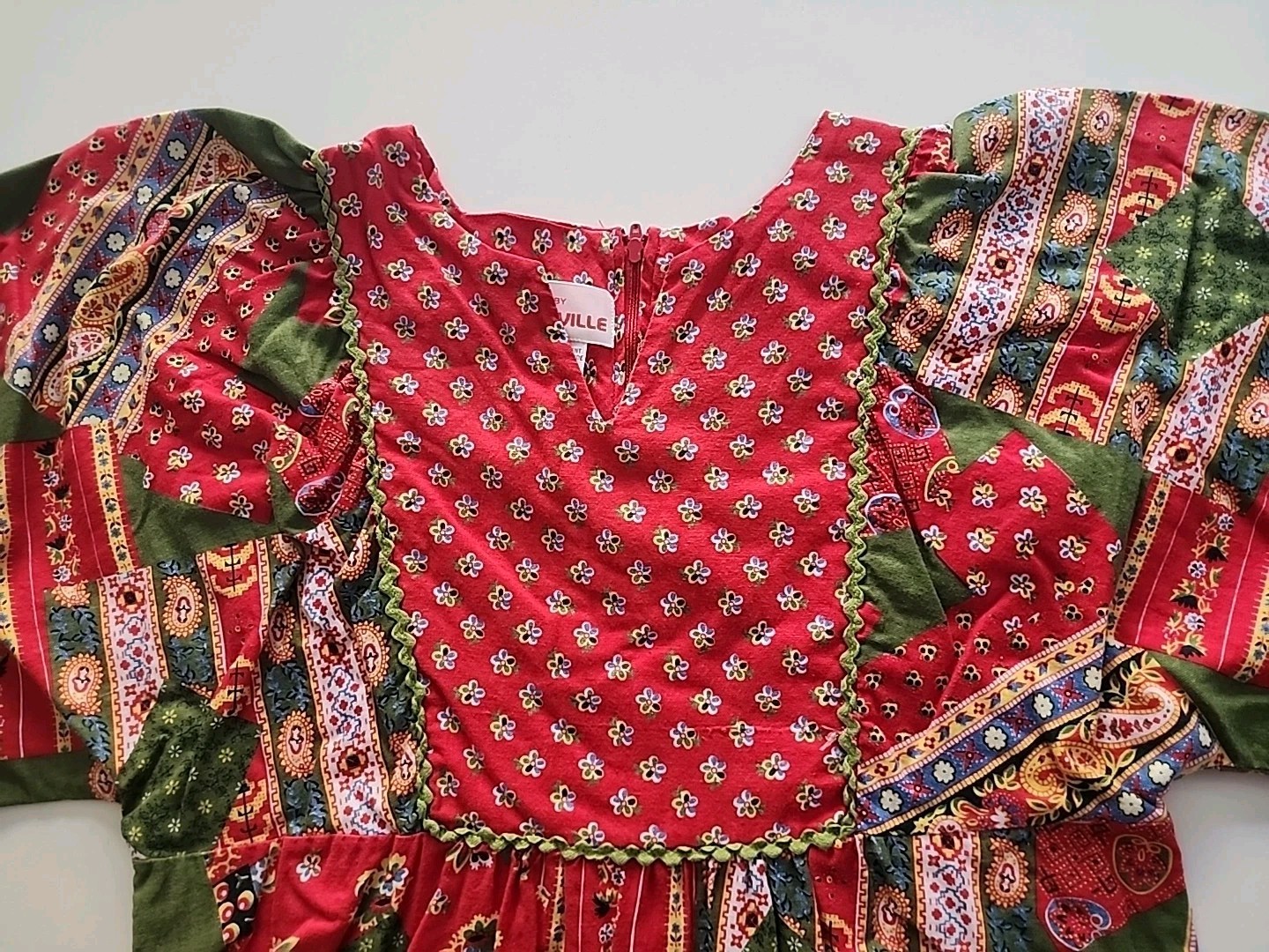 Vtg Union USA 60’s Danville M Red Floral Cotton Long House Hostess Cottagecore