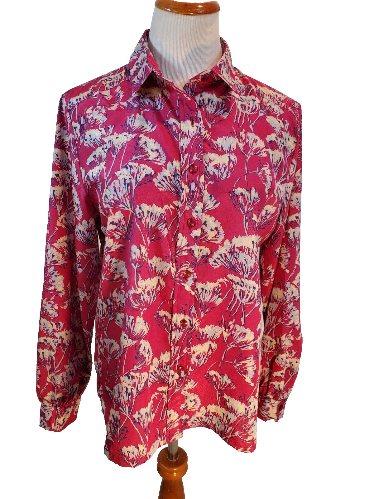 Hooper Associates True Vintage 1970s Britsh Hong Kong Pink Floral Print Blouse
