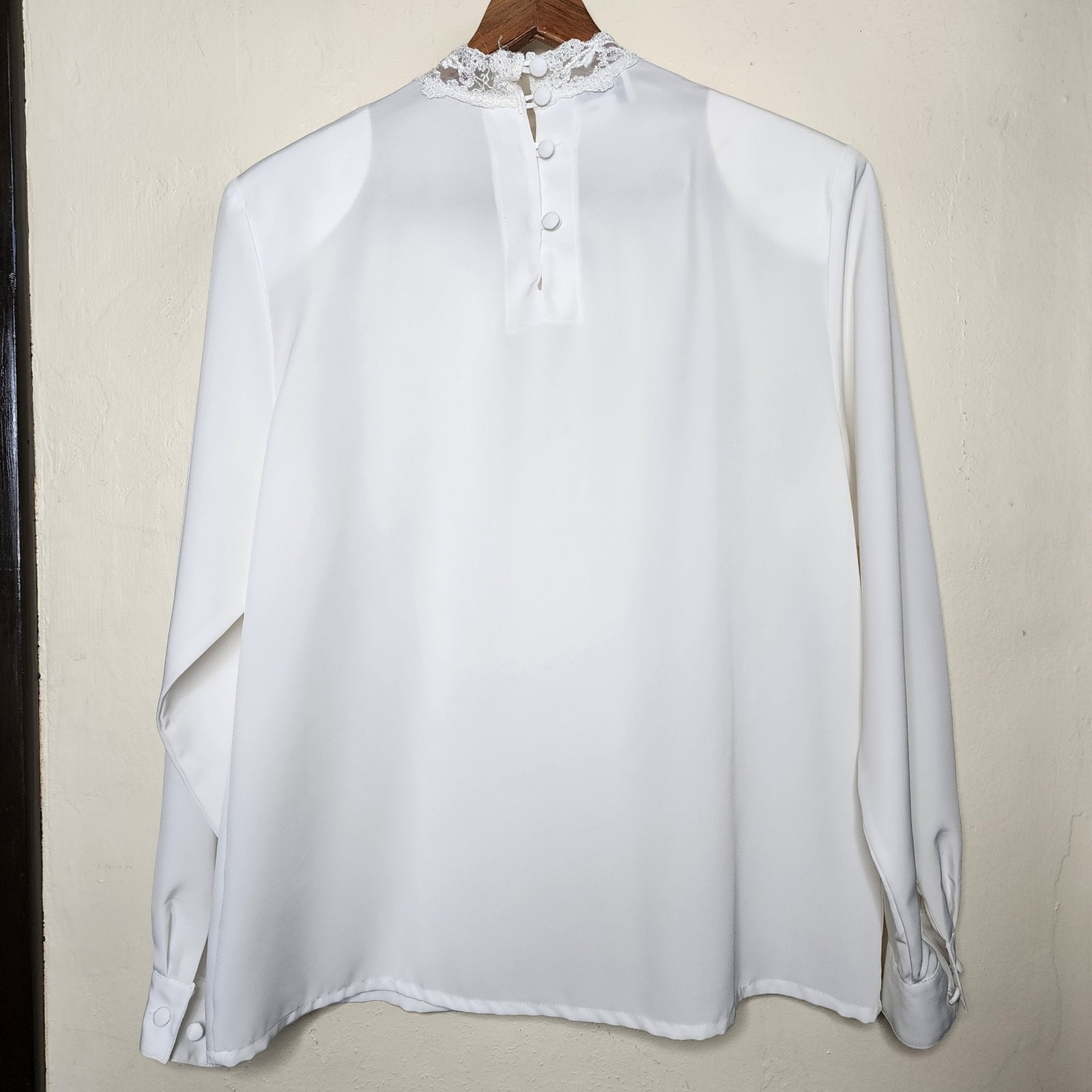 Vintage White Lace High Neck Long Sleeve Blouse Women’s Size Medium