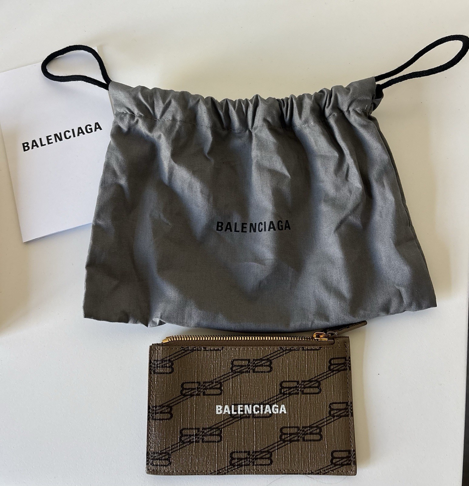 BALENCIAGA WALLET BB MONOGRAM , AUTHENTIC, COATED CANVAS LIGHT BROWN