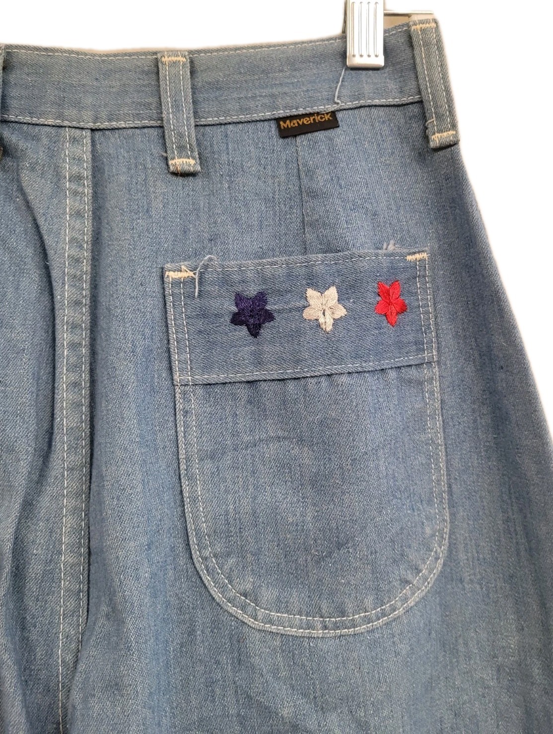 WOMENS VINTAGE MAVERICK JEANS 70s BELL BOTTOM FLARE DENIM HIGH WAISTED 25X32