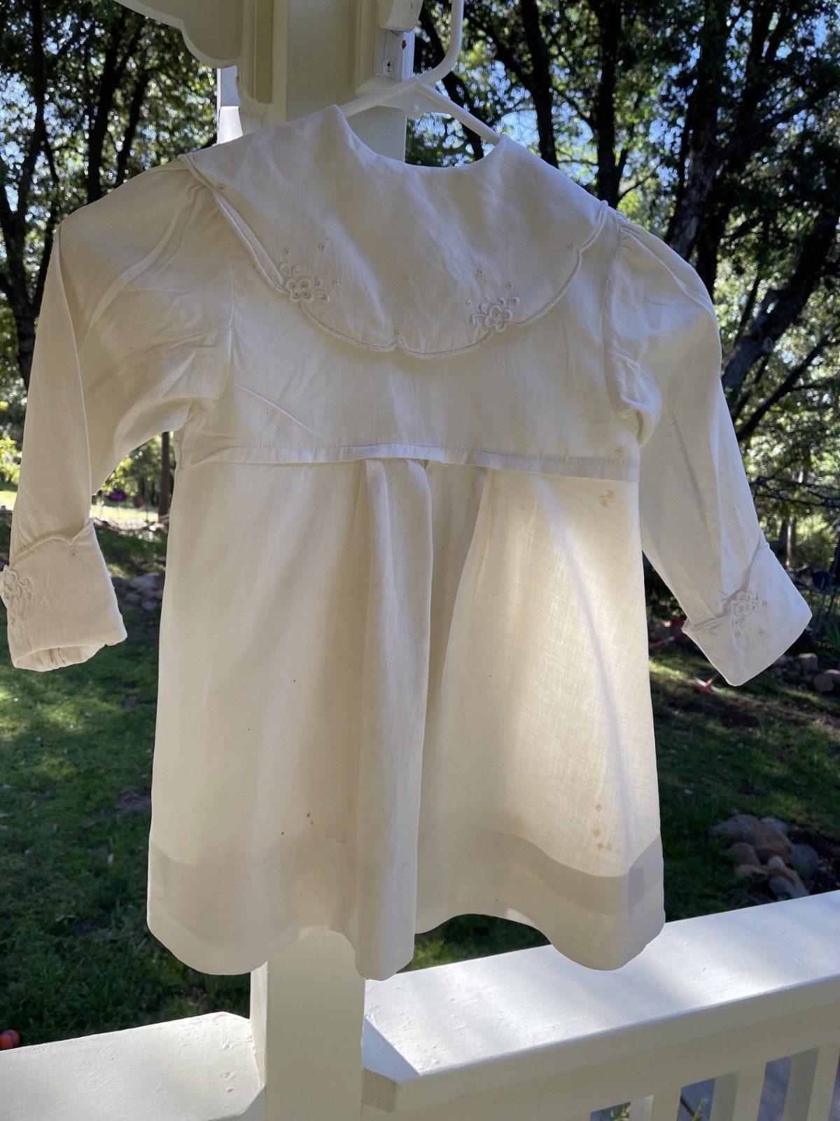 Antique Little Girls Play Dress Cotton/Linen Open Cut Embroidery
