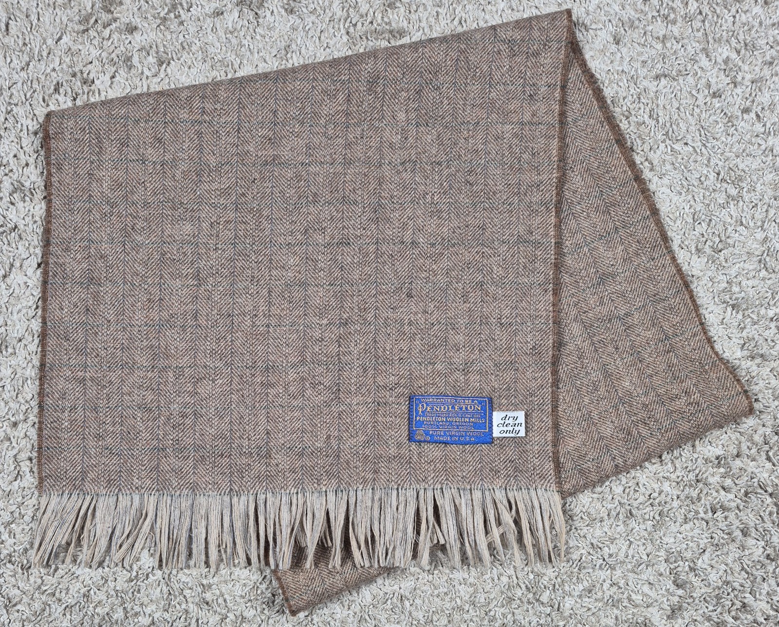 Vintage Pendleton 100% Wool Scarf Herringbone Fringe 46×12