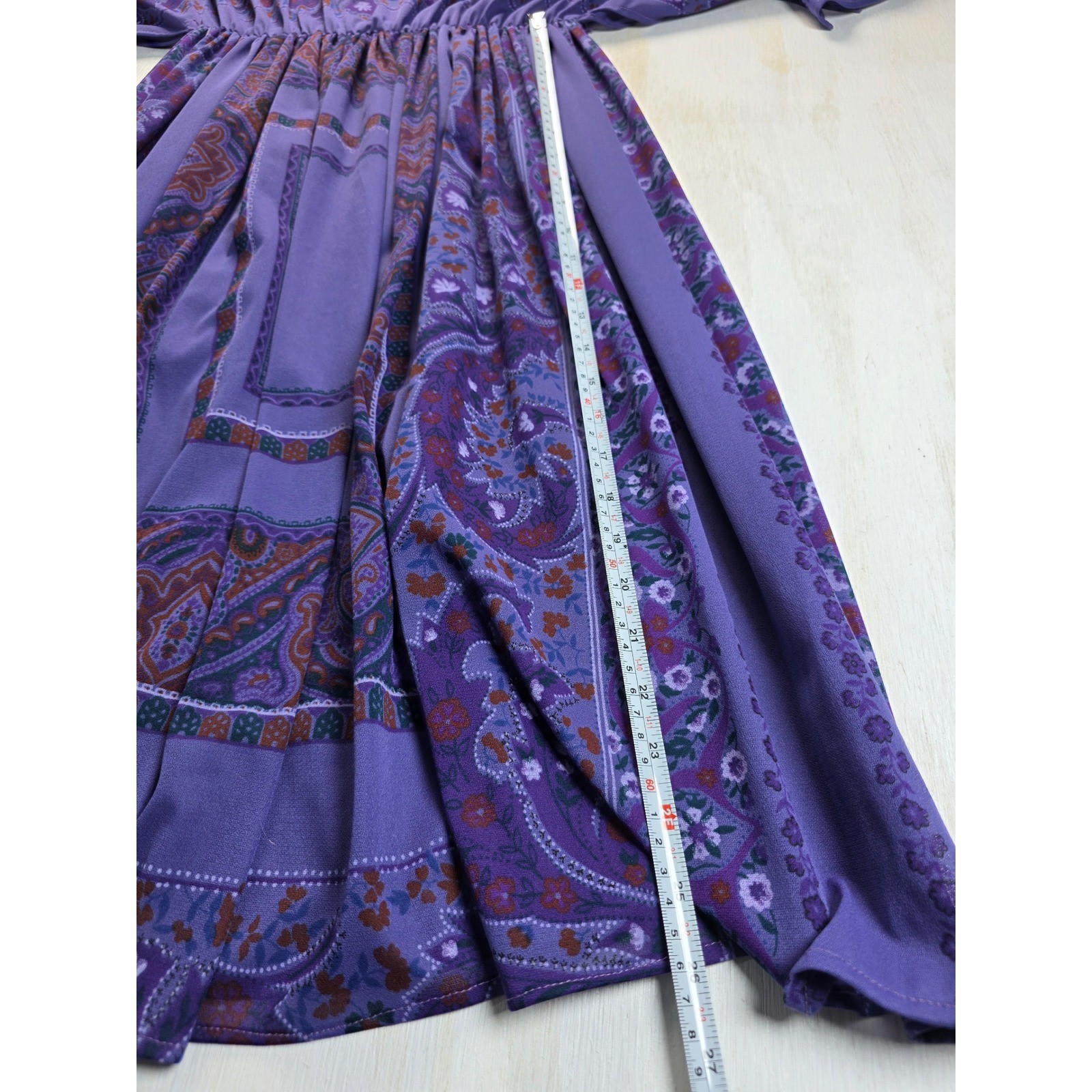 Vintage Purple Paisley Boho Midi Dress Angel Sleeve Western CottageCore Festival