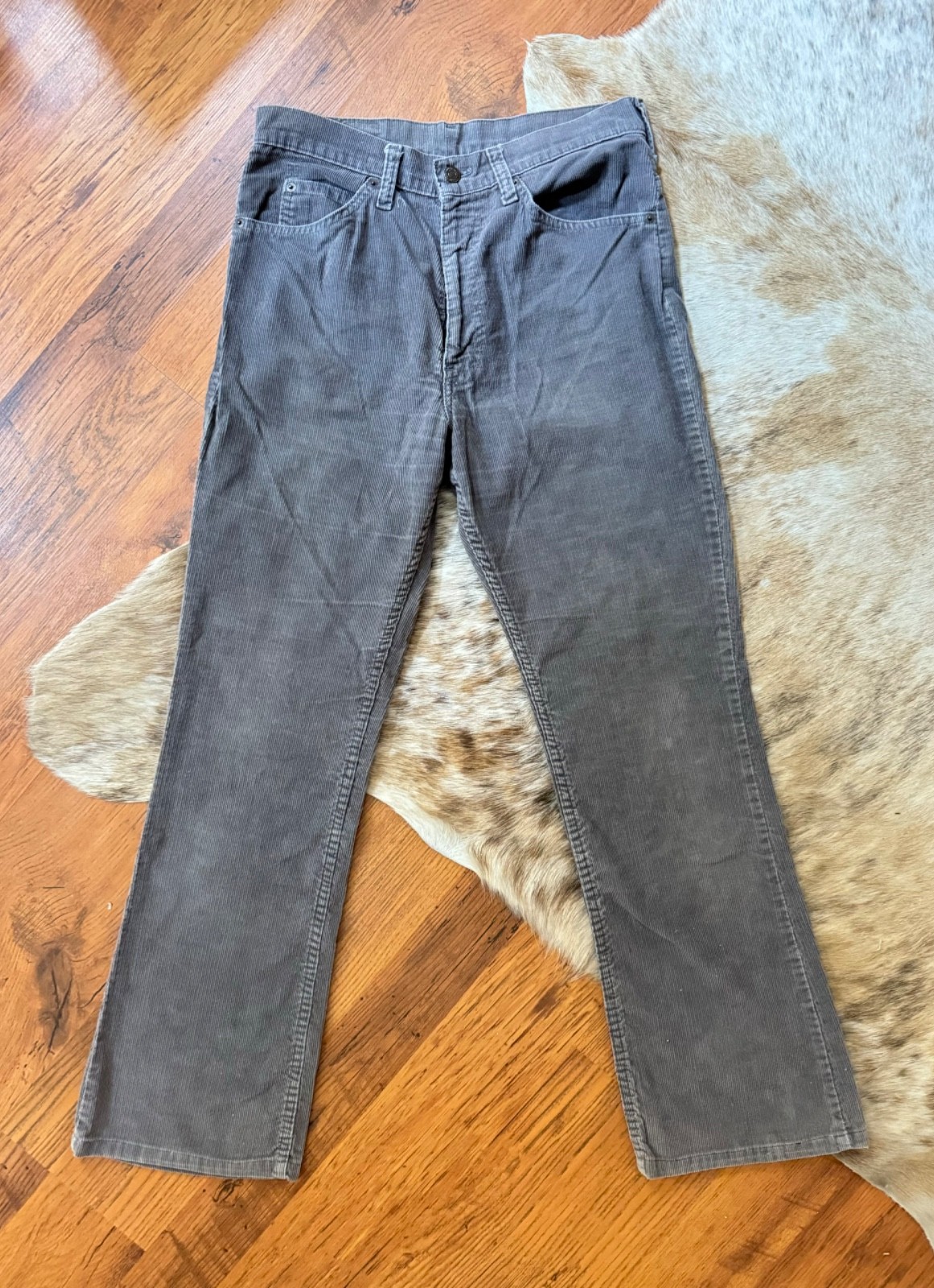 1960s 70s levis gray corduroy bootcut flare 42 talon zipper perfect pair 32×33