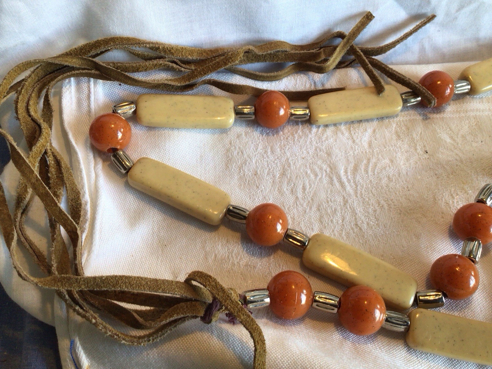 Vintage Women’s Belt 70’s Ceramic & Leather 30 1/2” Hippie Style