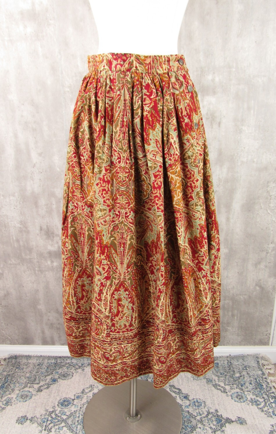 Vintage 80s Ralph Lauren Blue Label Cotton Linen Paisley Pocket Equestrian Skirt