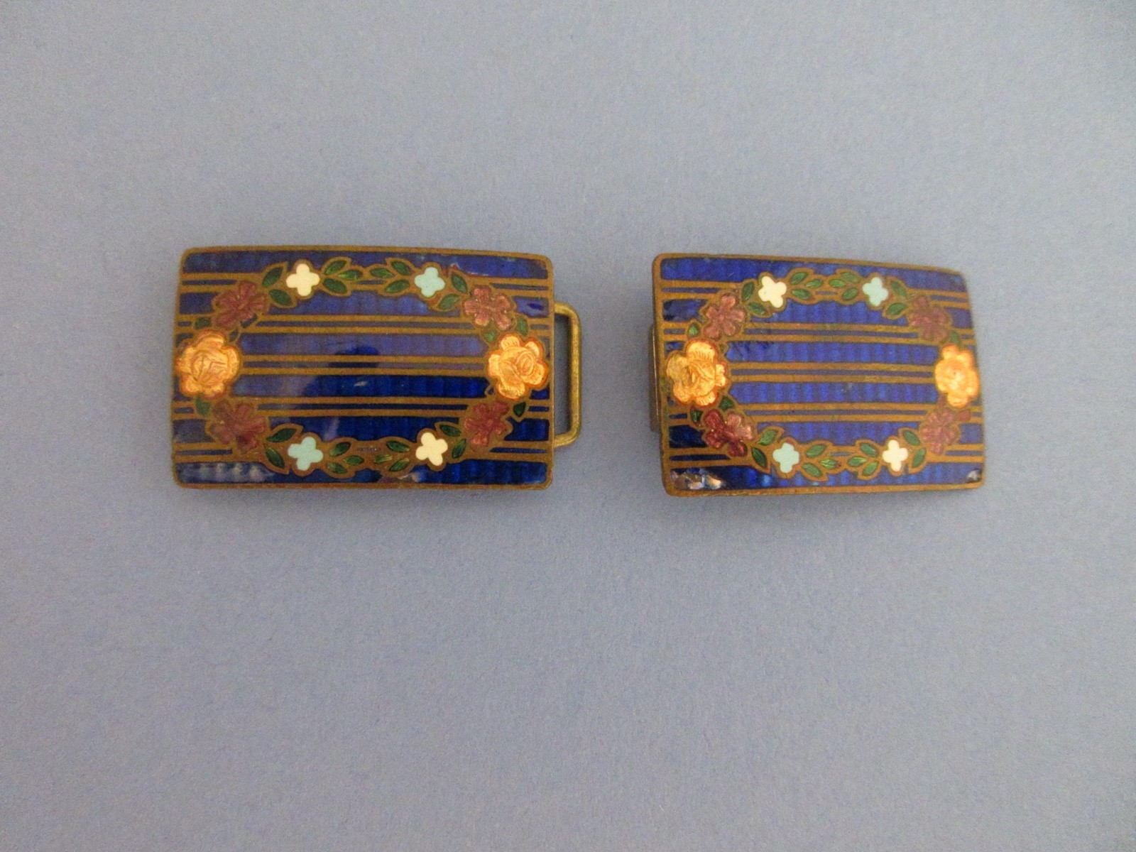 as is- Antique Vintage Art Deco Ladies ENAMEL BELT BUCKLE Czechoslovakia 2-piece