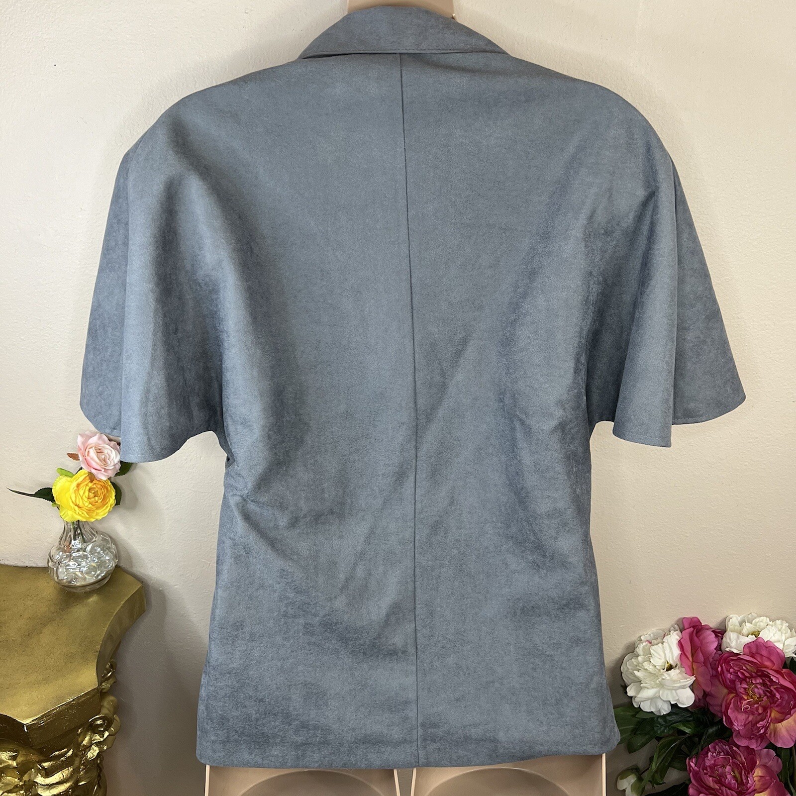 XL Vintage 80s MJ Seattle Grey Faux Suede Capelet Blazer Jacket Lined