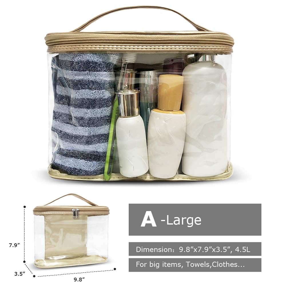 YORONIDA Cosmetic Bag, Portable Clear Toiletry Case 1 Piece, Gold 1PACK