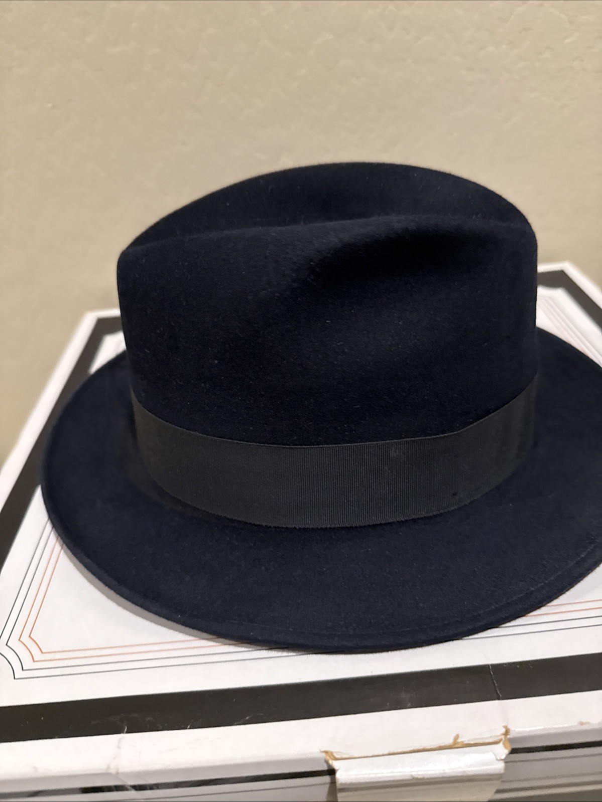 Vintage Stetson Fedora Black Furf Felt 7 1/4 with Vintage Stetson Hatbox