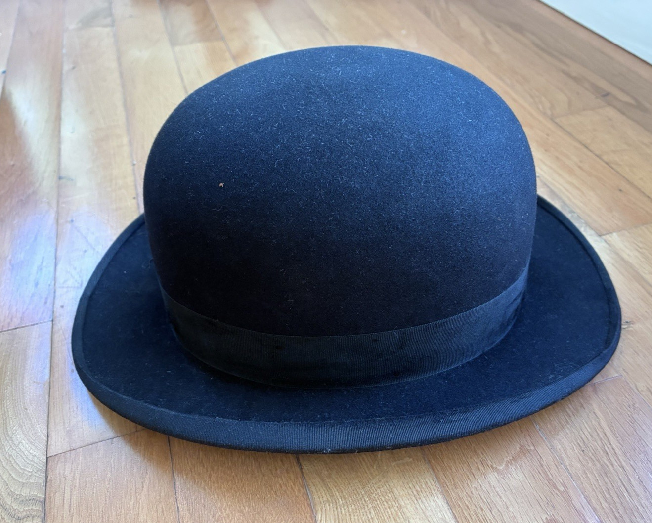 Antique Vintage Black Felt Derby Bowler Hat THE BIG BEAR 7 3/8