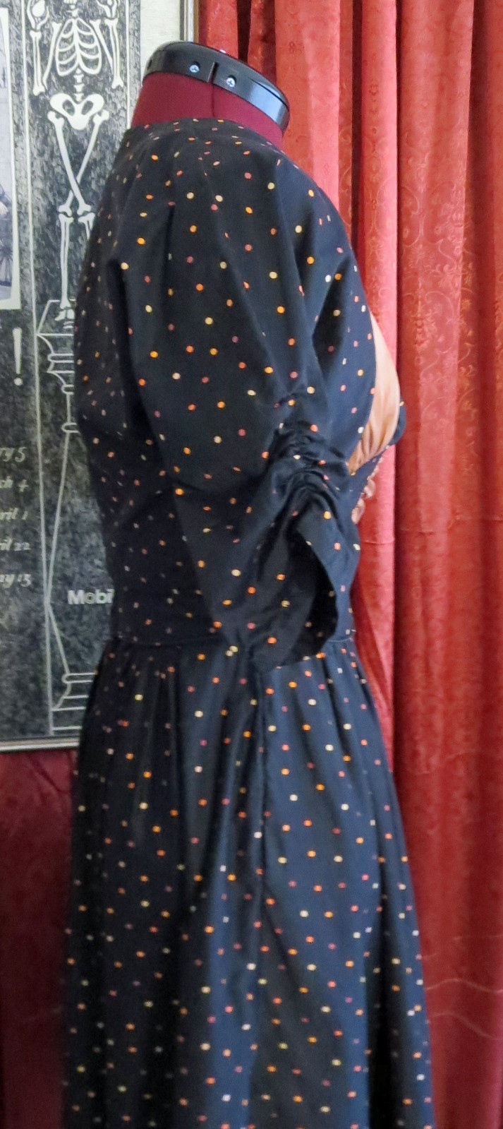 1950s Black and Orange Polka Dot Halter Party Dress with Bolero Marjae Miami XXS