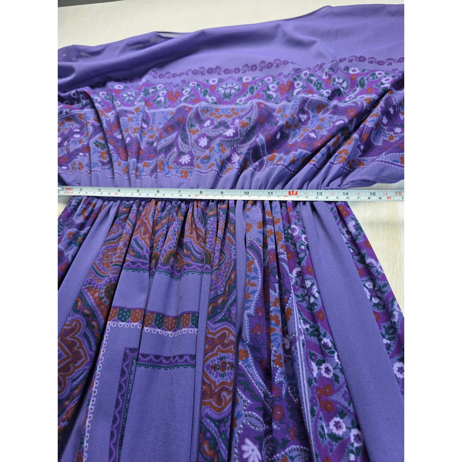 Vintage Purple Paisley Boho Midi Dress Angel Sleeve Western CottageCore Festival