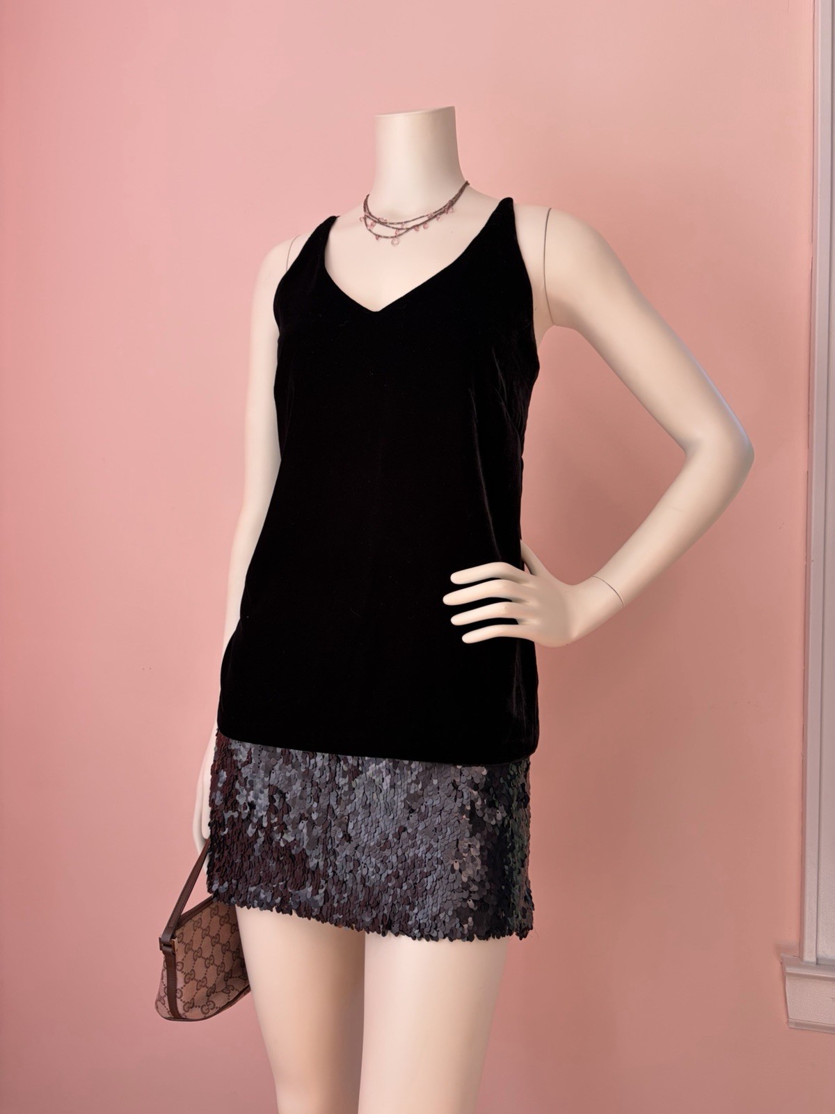 VTG Y2K Charlotte Russe Black Sequin Mini Skirt club sparkle indie Party M L