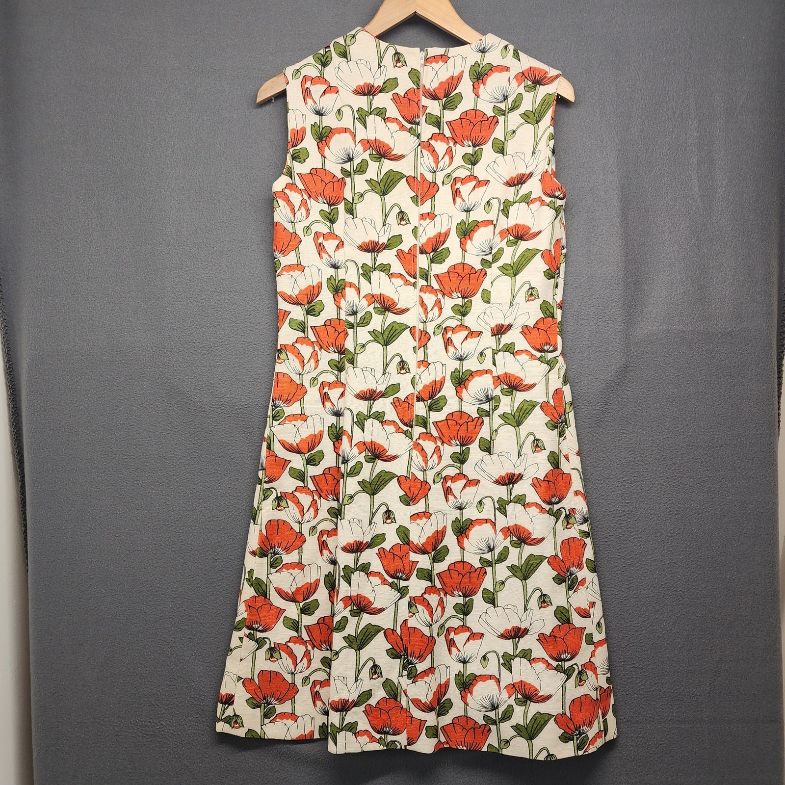 Vtg 60s Handmade Womens 2 Piece Dress Top Set Orange Floral Mod Pleat Belt Twee