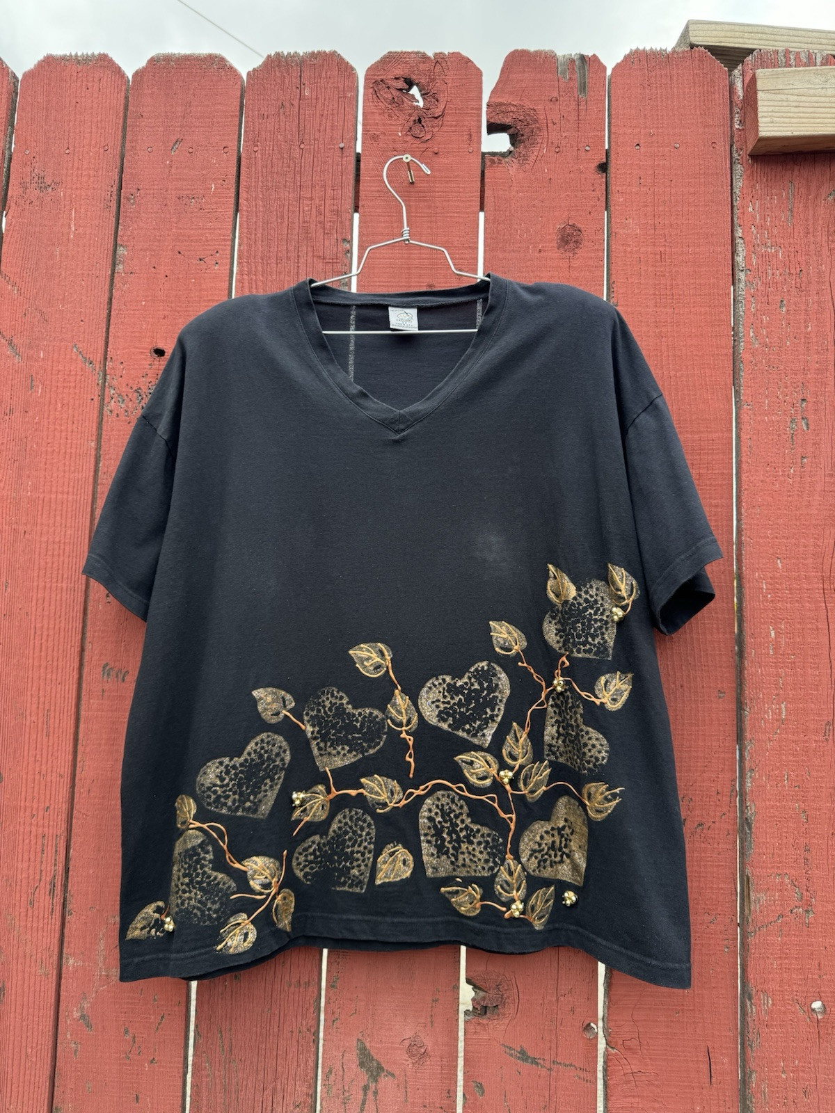 Vintage 80s 90s Puffy Paint Heart Embellished T Shirt Plus Size 2X 100% Cotton