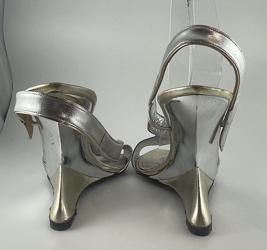 Vintage Charles Jourdan Silver Cantilever Metalic shoes Meteor Sling Back