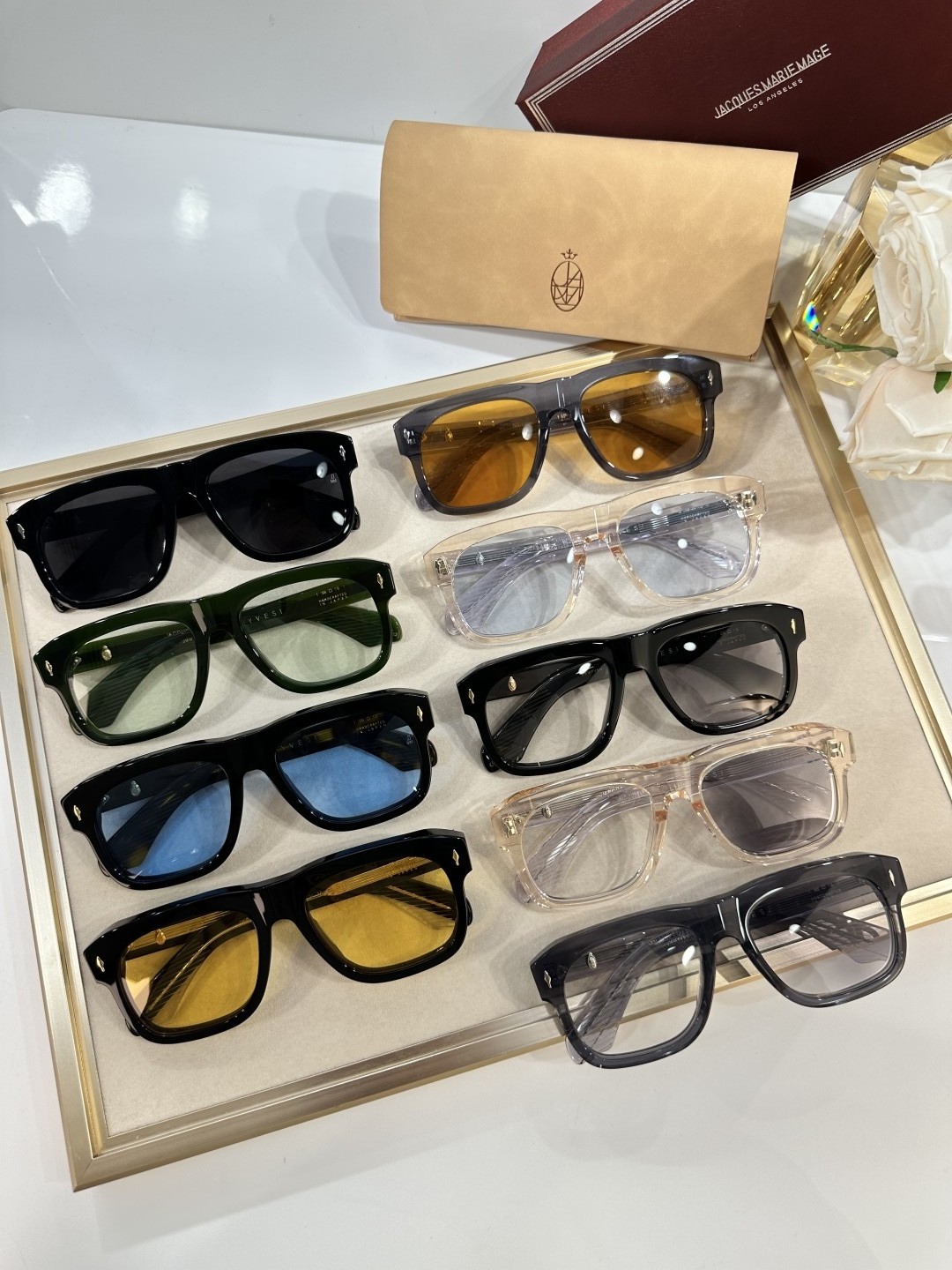 Unisex YVES JMM Square Sunglasses Clear Frame Gray Lenses JMM