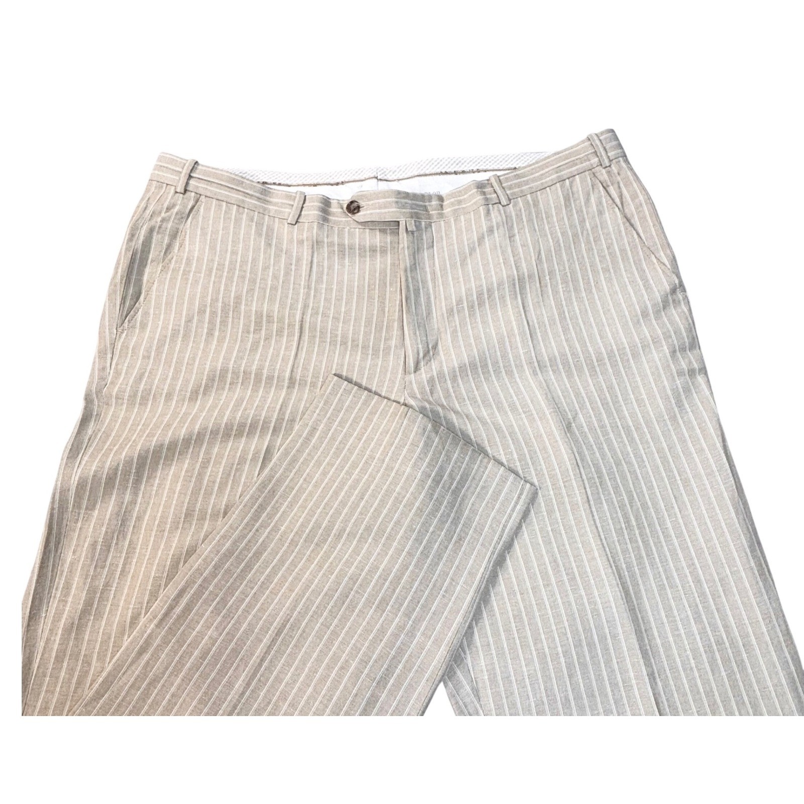 Christian Dior linen blend pants Mens 41×30 tan white striped