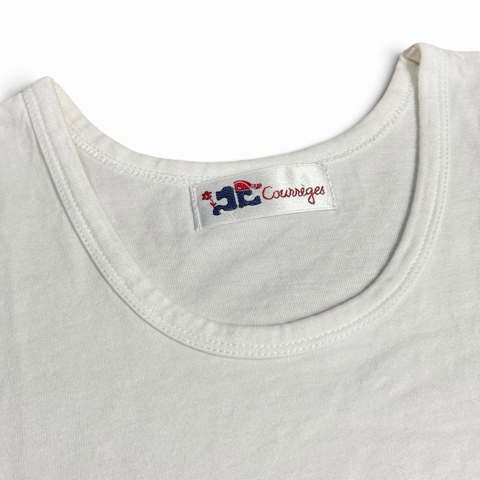 Vintage Courreges Paris White Gold Glitter Logo Knit Tank Top Sleeveless Shirt