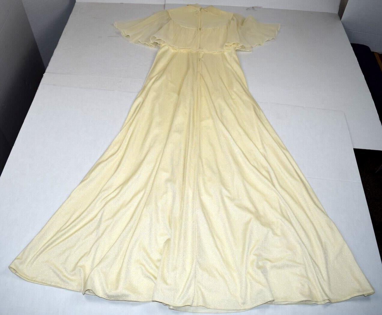 Vintage Dress Size S 50s Palest Yellow Sheen Sheer Batwing Sleeves Soft Flowy