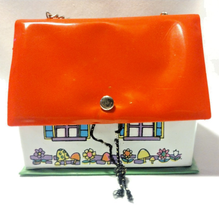 Cutest Vintage Groovy Flower Power Mushroom Mini House Purse Hippie Mod GoGo B2