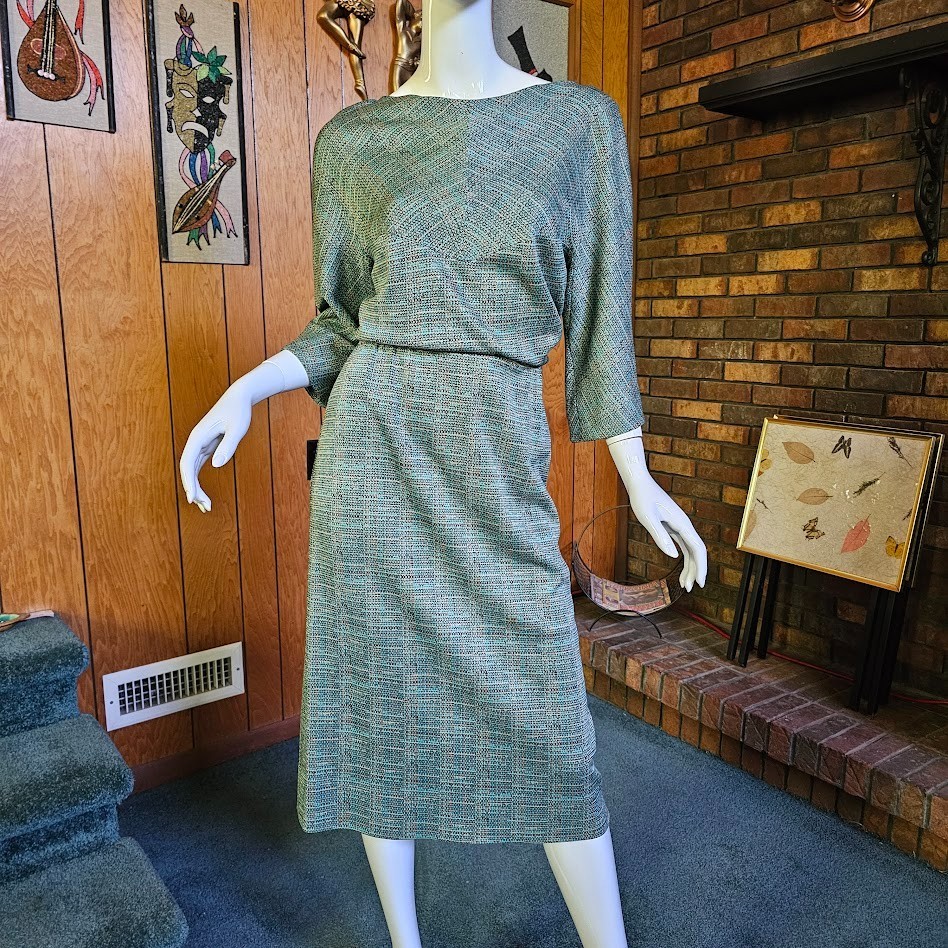 Vtg 50s 60s Pat Premo Knit Blouson Sheath Wiggle Pencil Cocktail Party Dress S/M