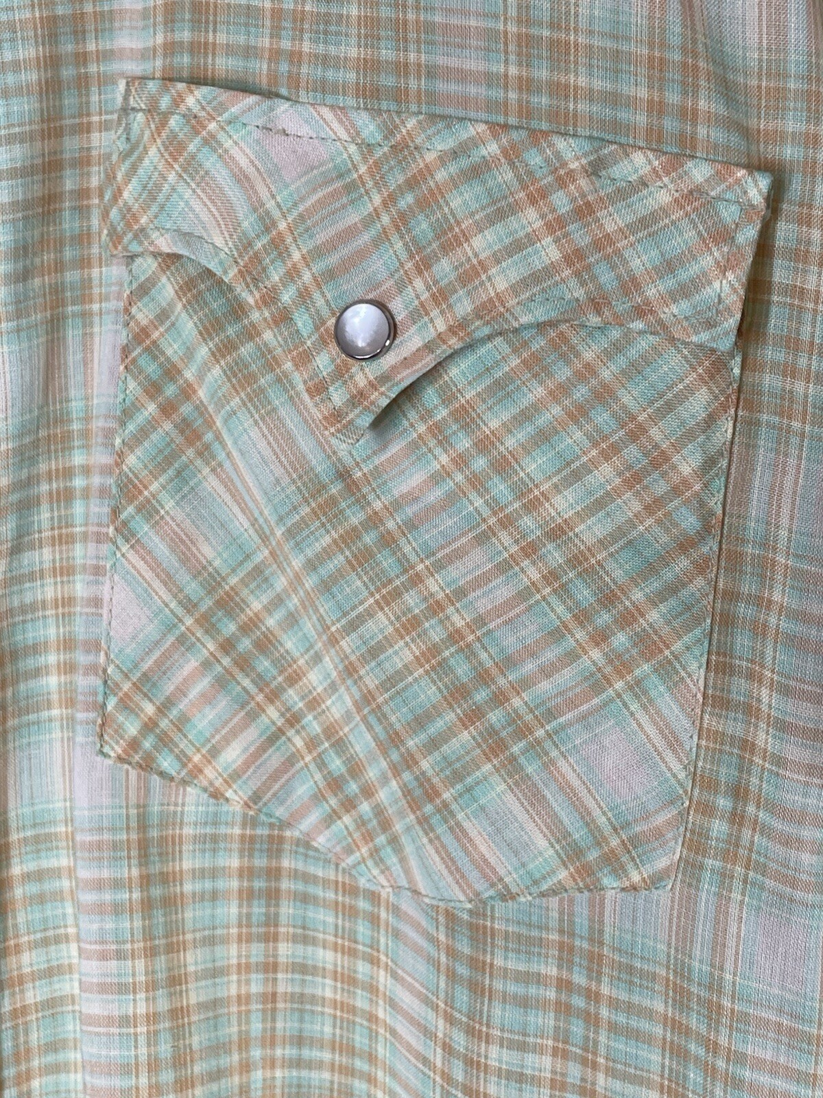 VTG 70s Cowboy Shirt Snap Pearl Button Long Sleeves Poly Blend 16 32 (FLAWS
