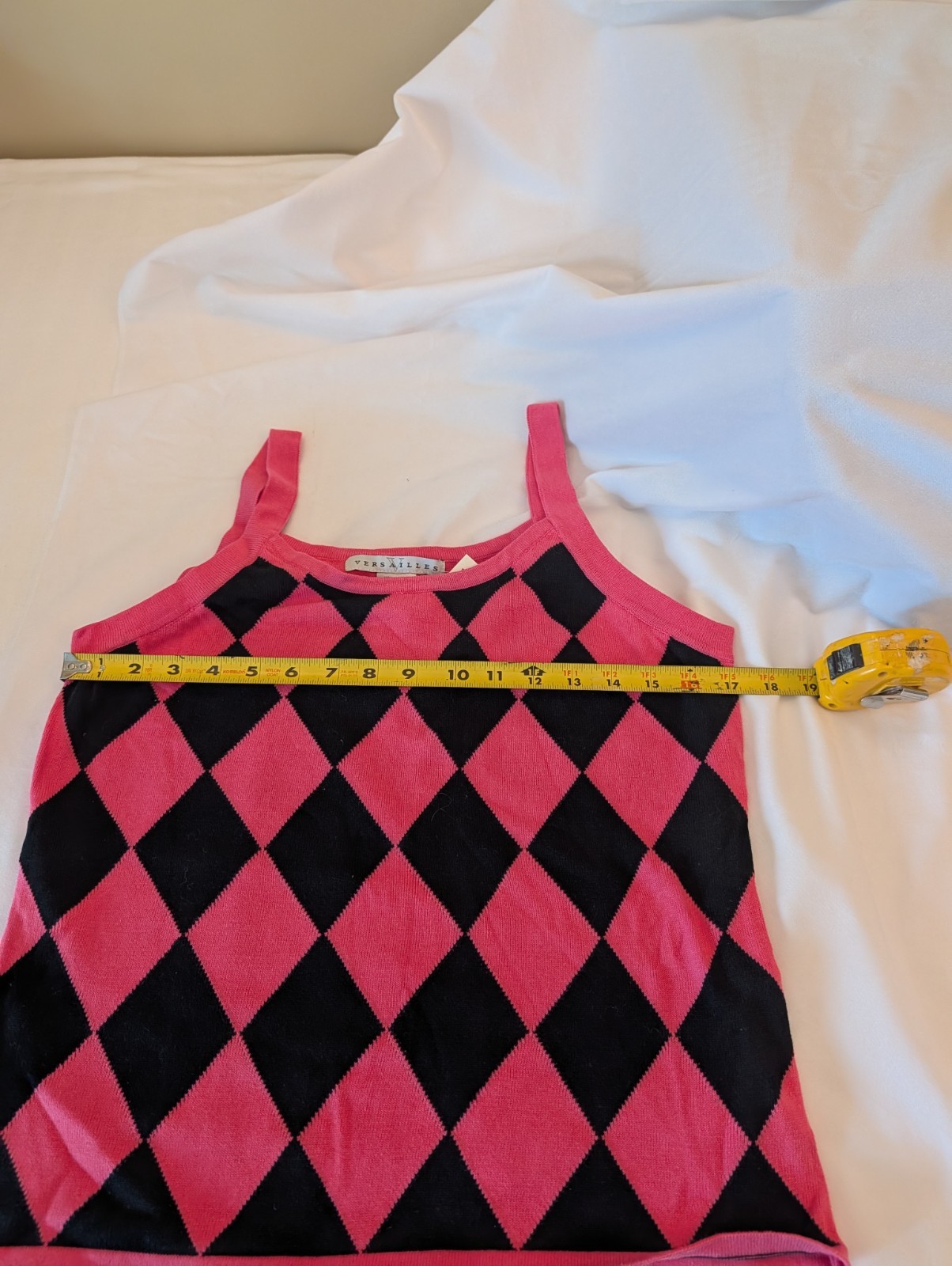 Vintage 1990s Hot Pink & Black Diamond Check Tank. Versailles. Size Large