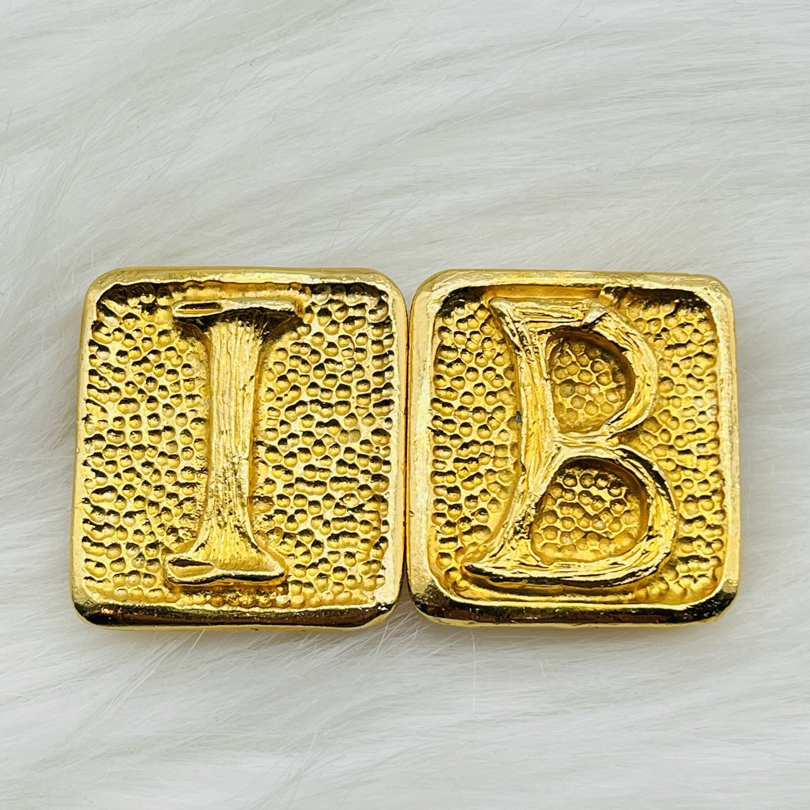 Vintage Monogram Sash Buckle Gold Tone Initial Letters I B Signed Mimi D
