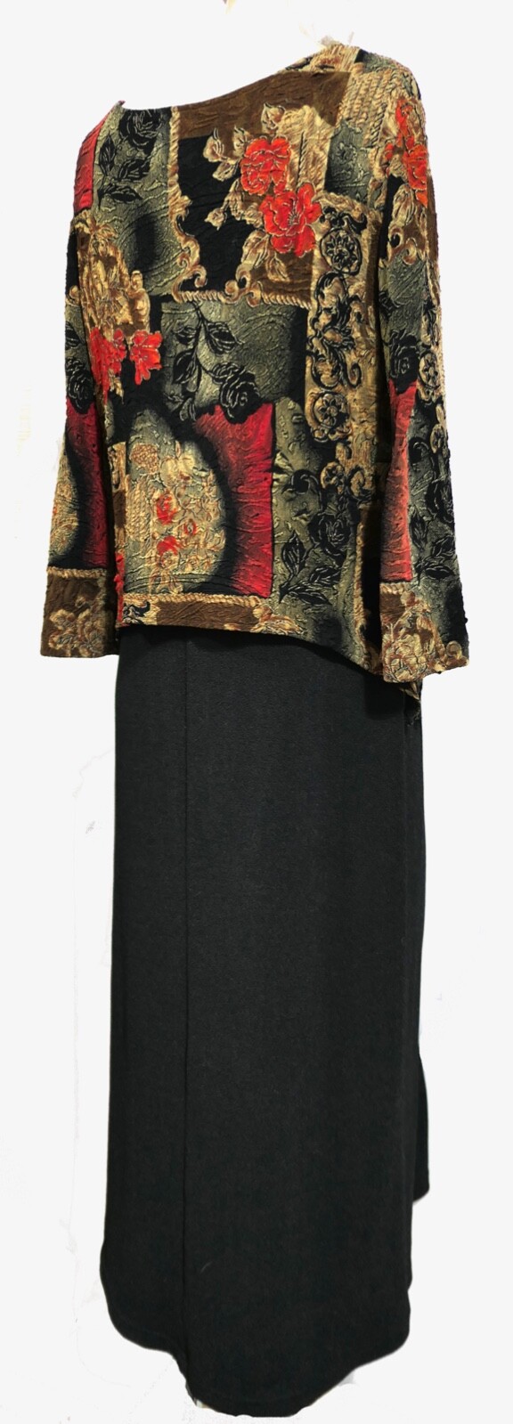 Vintage 80s Retro Stretchy Shift Dress Layered Top Earthy Boho Geek Maxi Midi M